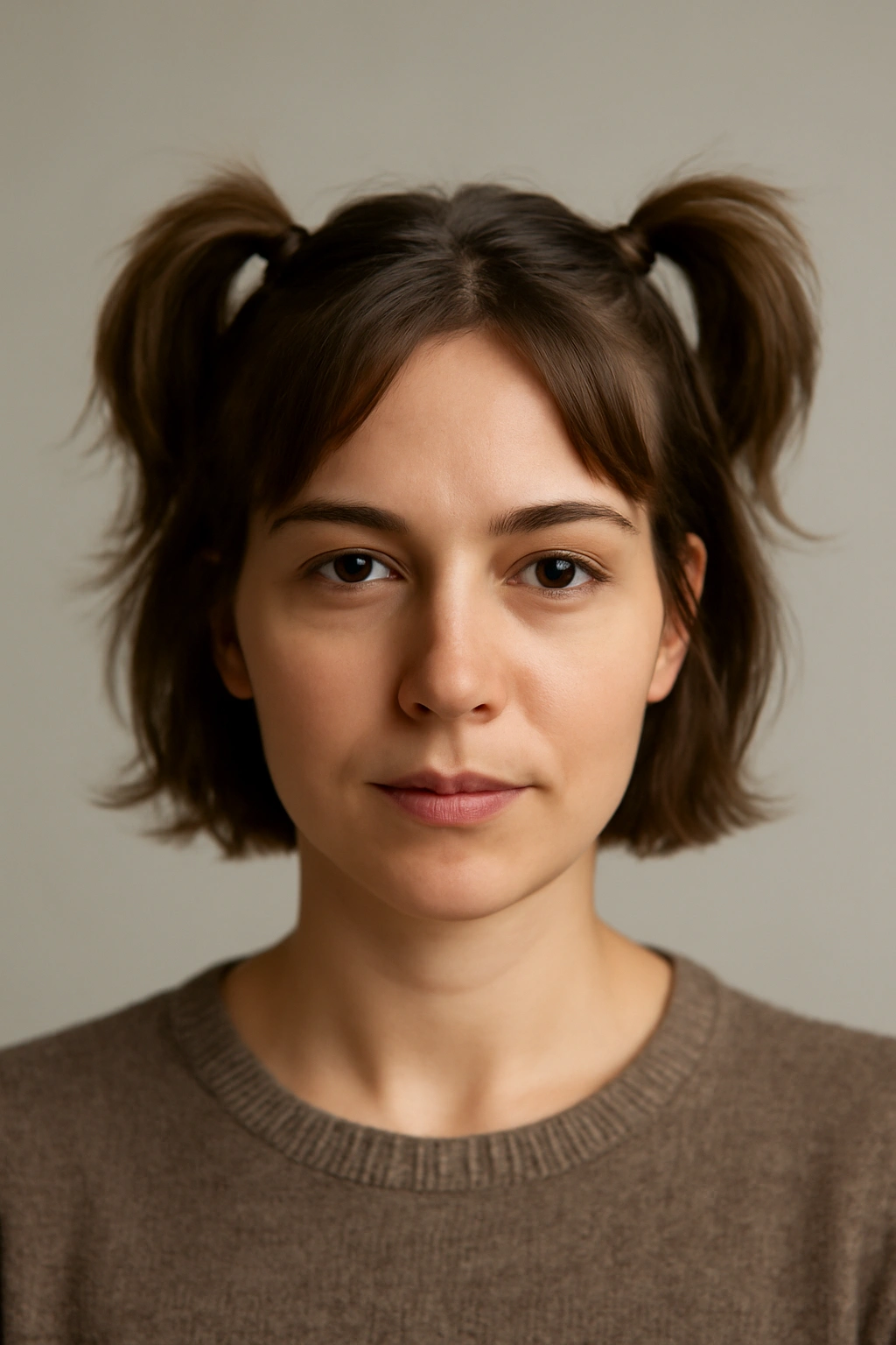 10 Half Up Styles for Short Hair You Can Try Today 6 Frontal view of short hair with two small half-up pigtails