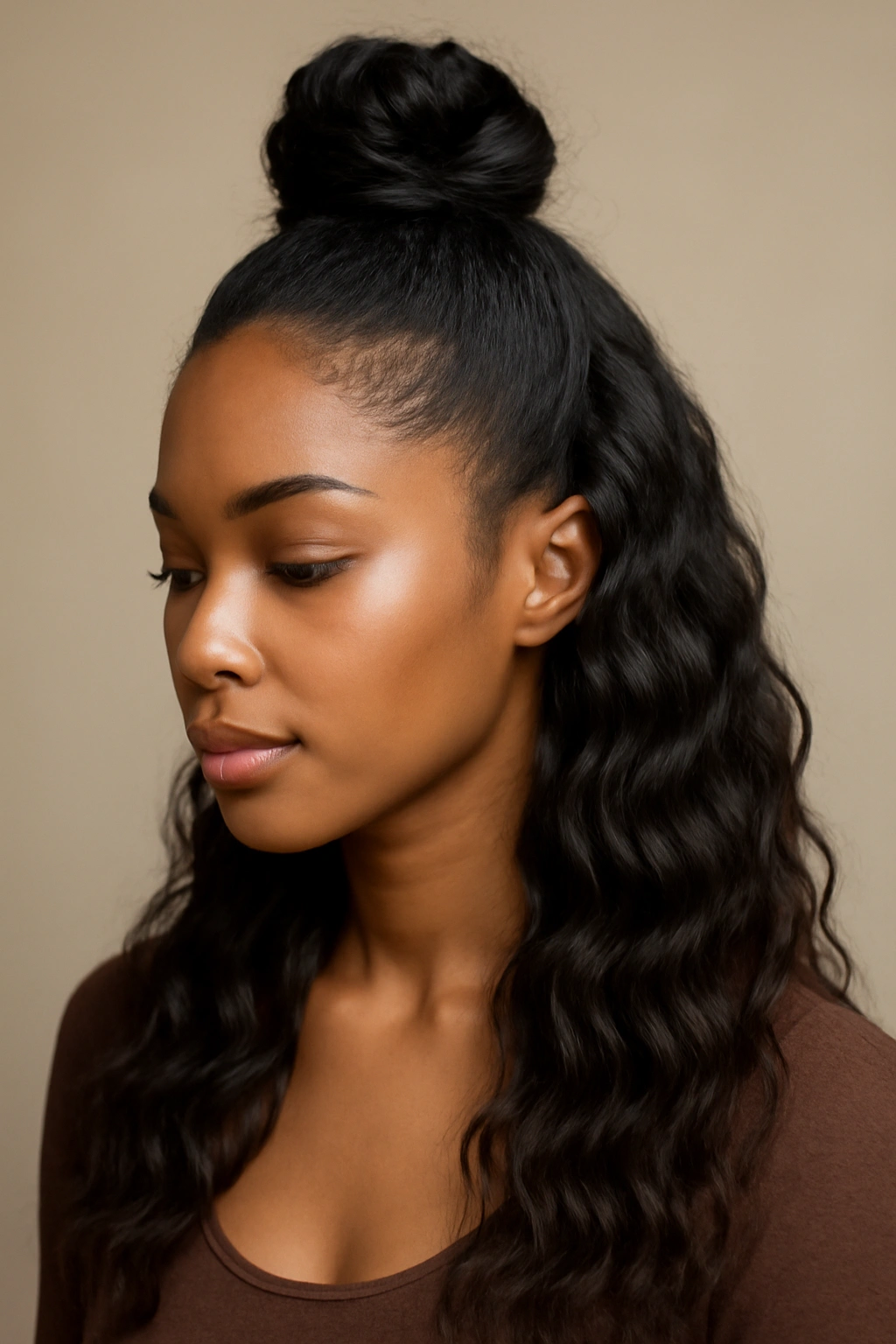 10 Pineapple Wave Styles Black Women Are Trying Now 4 Half-up pineapple with free waves showing crown protection and flowing lower waves