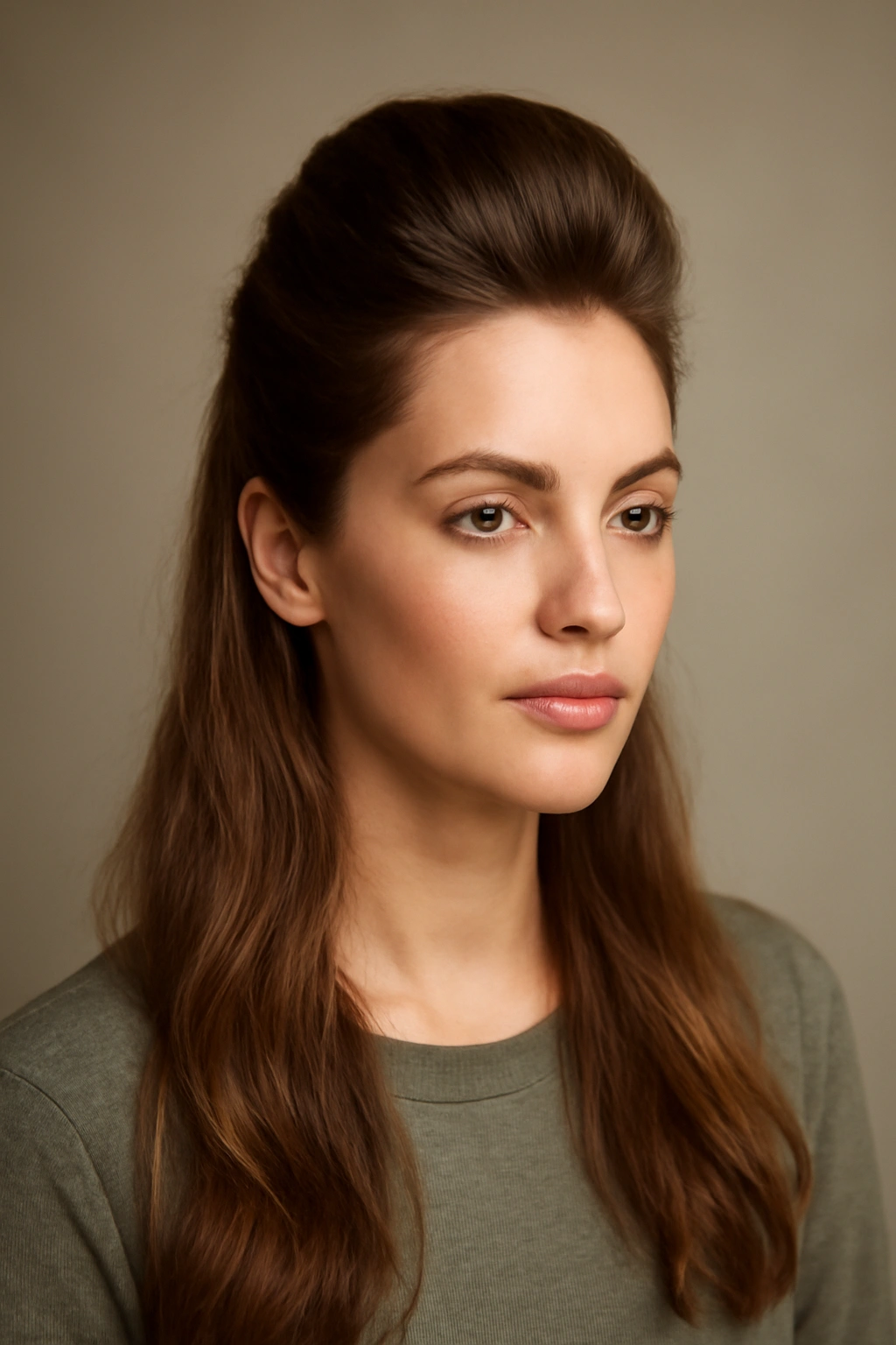10 Pompadour Hairstyles for Women With Longer Hair 7 Close-up of half-up pompadour hairstyle with crown volume and loose flowing hair