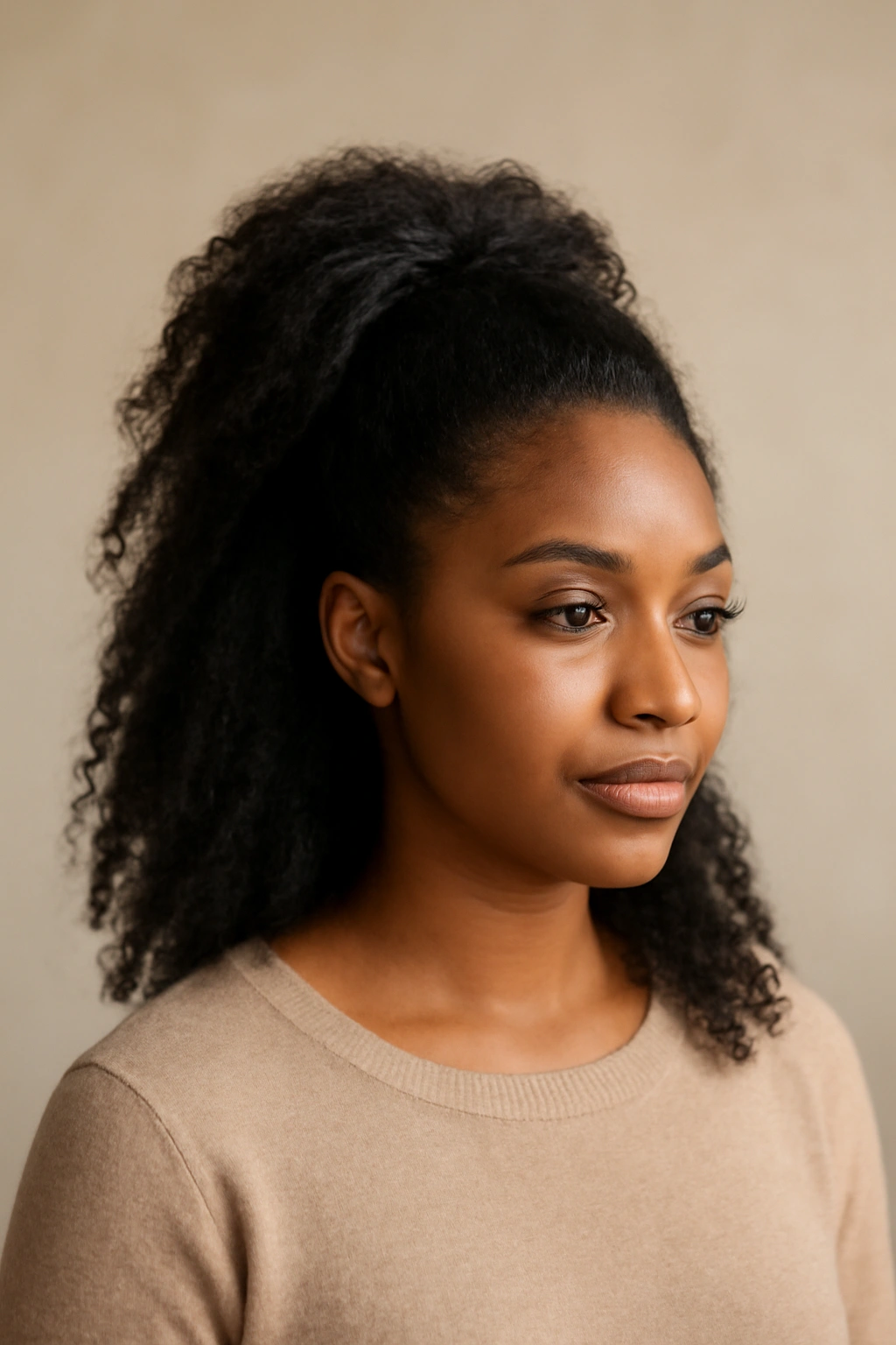 15 Easy Everyday Hairstyles for Black Women to Try 5 Half-up half-down ponytail with voluminous crown on top