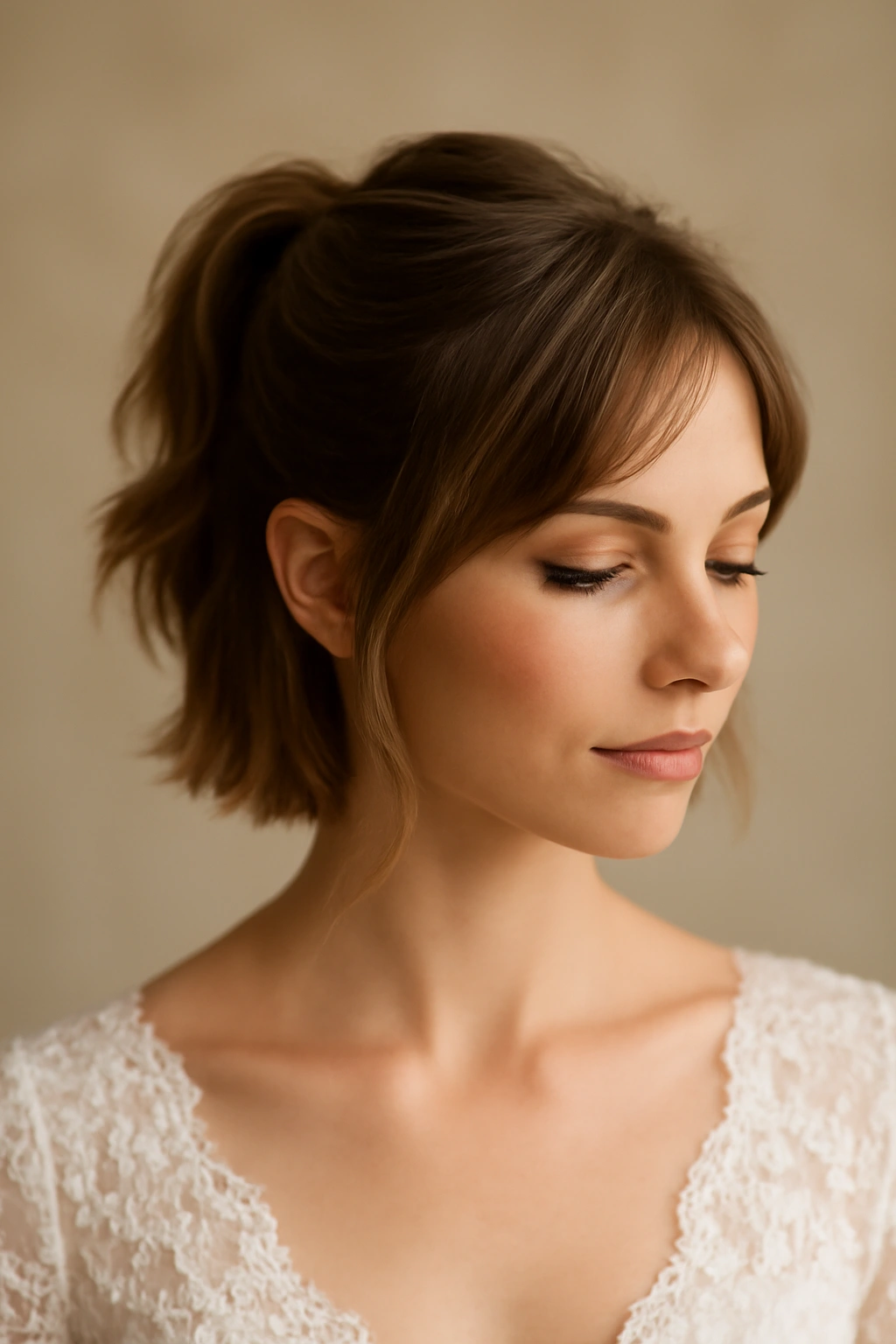 18 Wedding Hairstyles That Look Amazing on Short Hair 5 Half-up short ponytail with face-framing pieces for wedding hairstyle