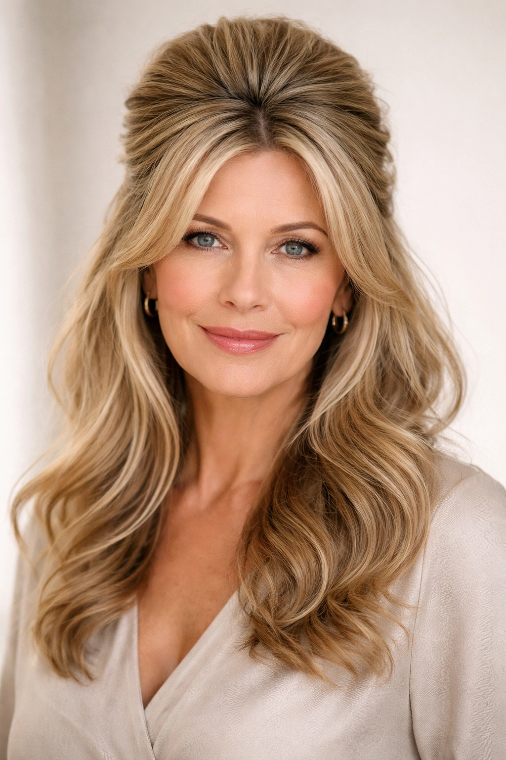 20 Volume Boosting Hairstyles For Older Women 17 Half-up hairstyle with teased crown and flowing waves