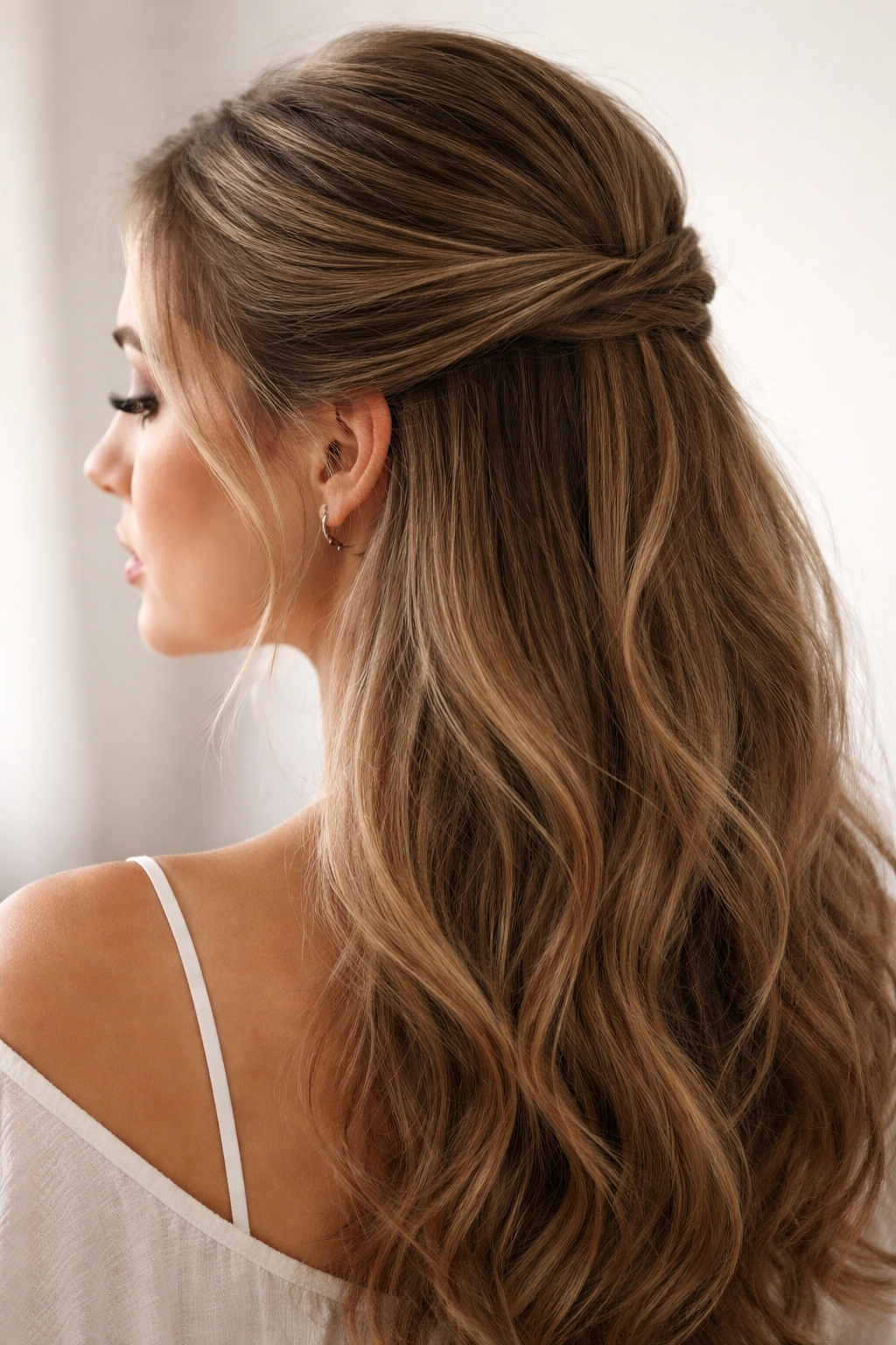 12 Everyday Hairstyles You Can Do In 5 Minutes 9 Half-up hairstyle with tucked sections pinned discreetly.
