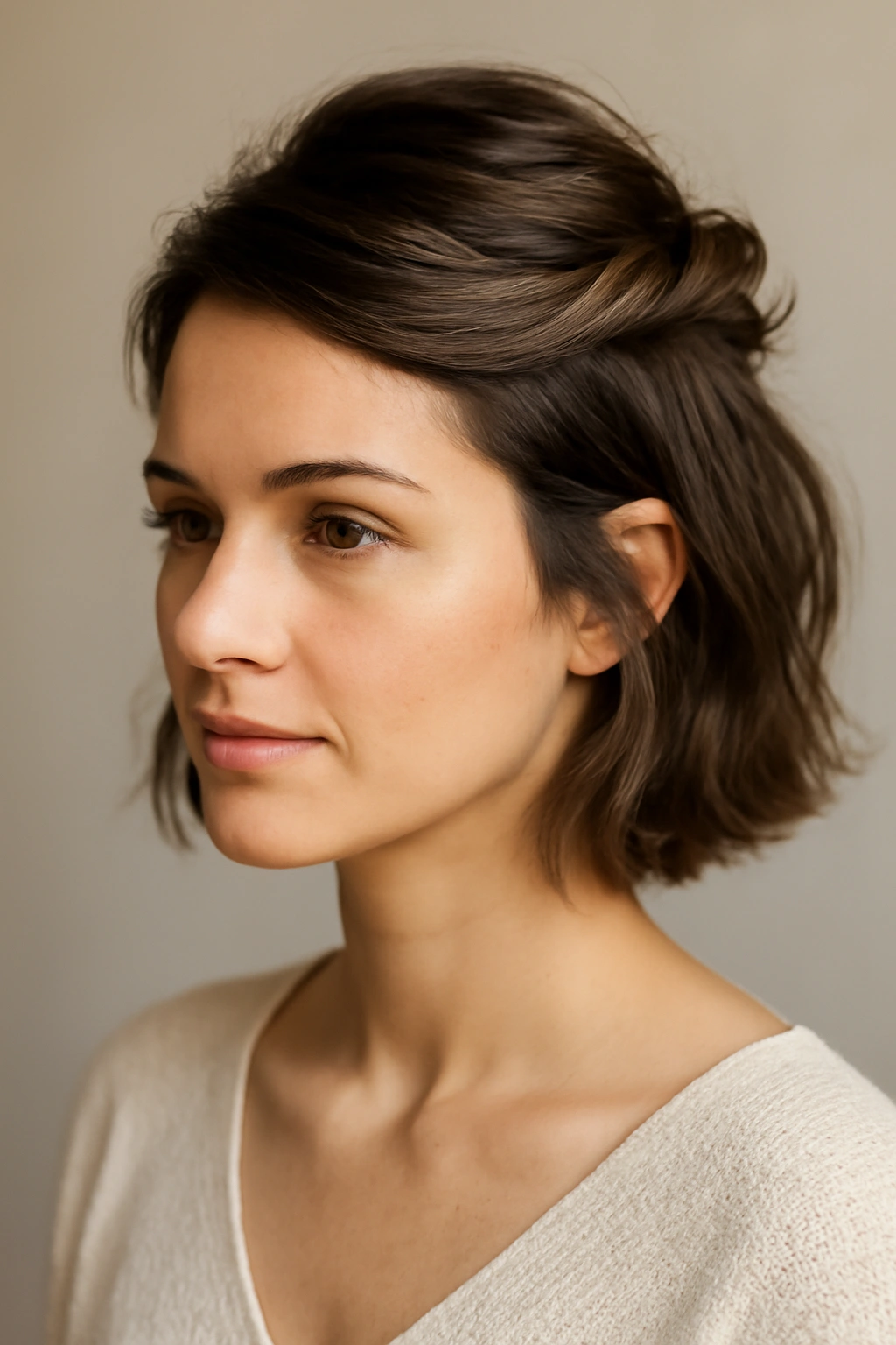15 Easy Short Hair Updos That Work for Any Occasion 4 Half-up twist hairstyle on short hair at crown