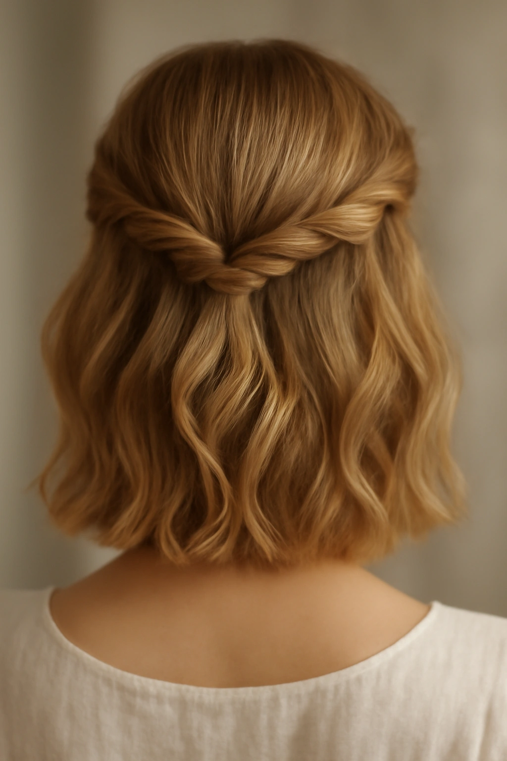 10 Simple Wedding Hairstyles for Short Hair Brides 4 Half-up half-down with twisted sections on short hair