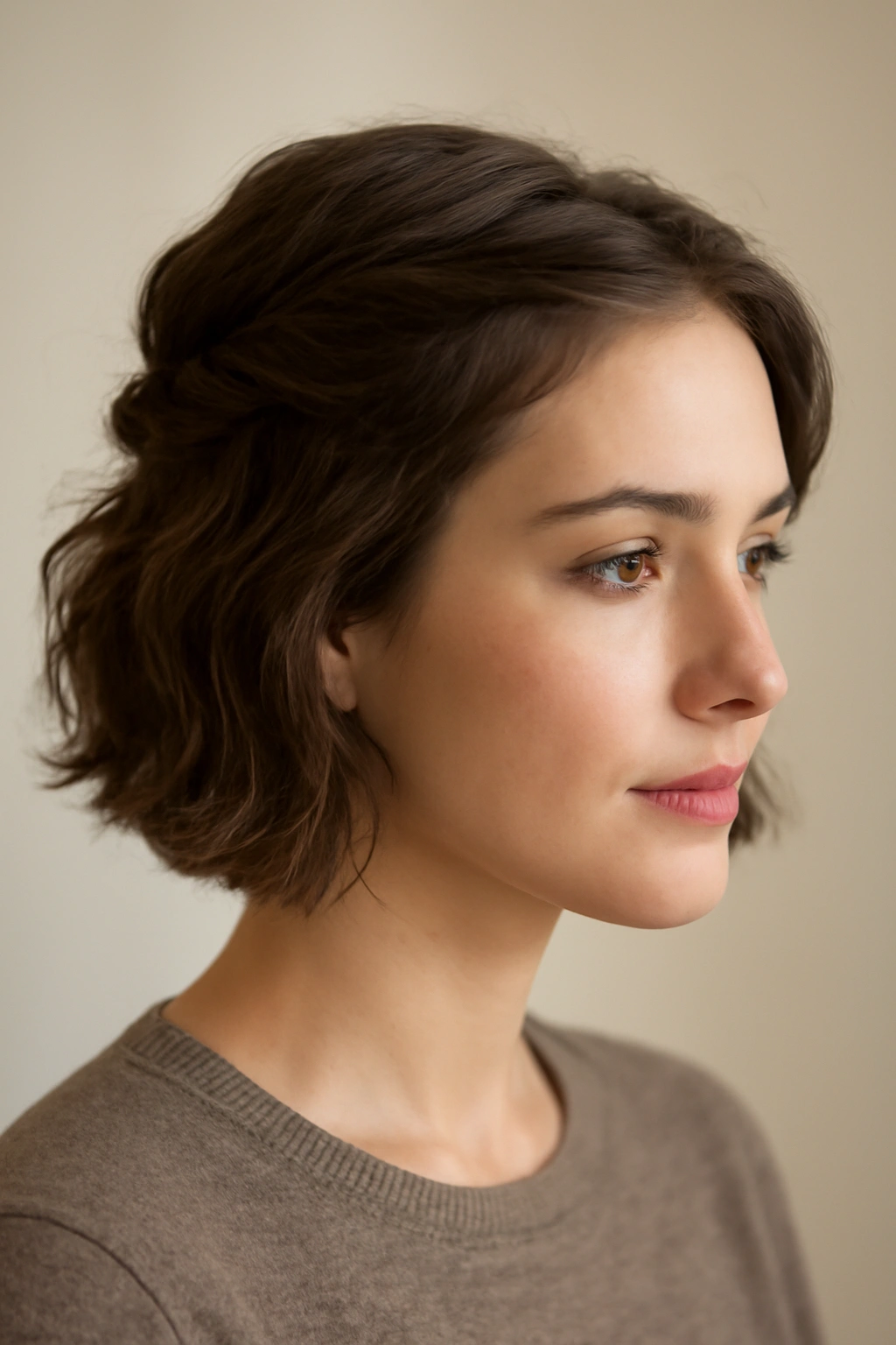 10 Date Night Hairstyles That Suit Short Hair 9 Close-up of half-up hairstyle with twisted detail on short hair