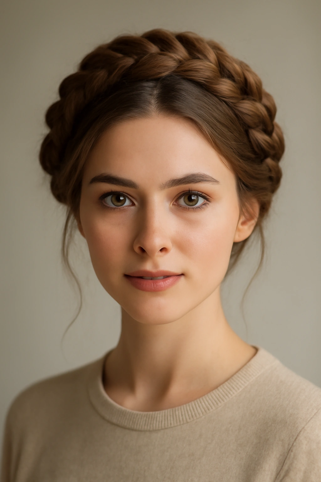 18 Braided Hairstyles for the Office and Weekends 9 Crown halo braid with twisted center on head