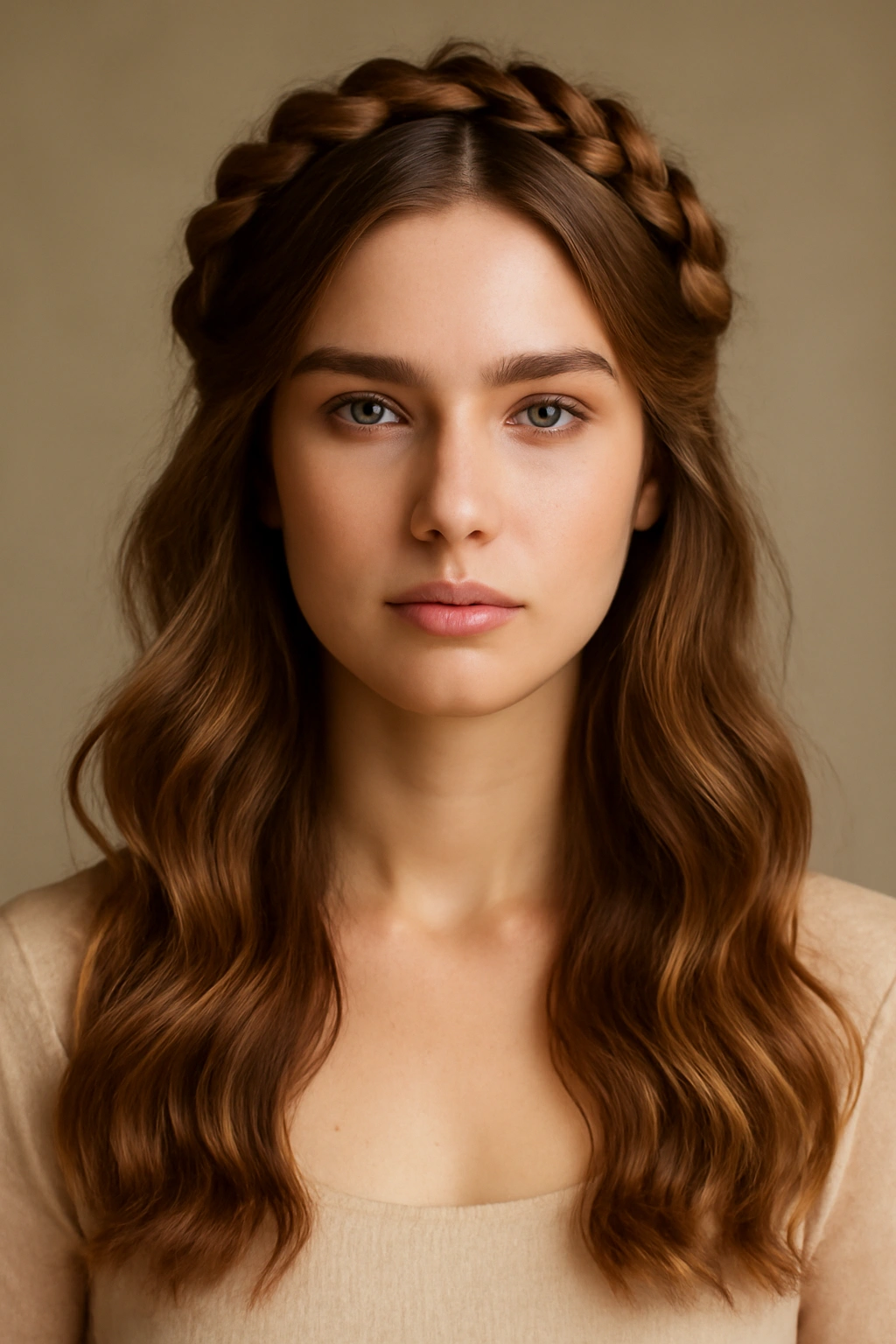 10 Braided Updos to Try on Medium or Long Hair 5 Halo braid around crown with loose waves beneath.