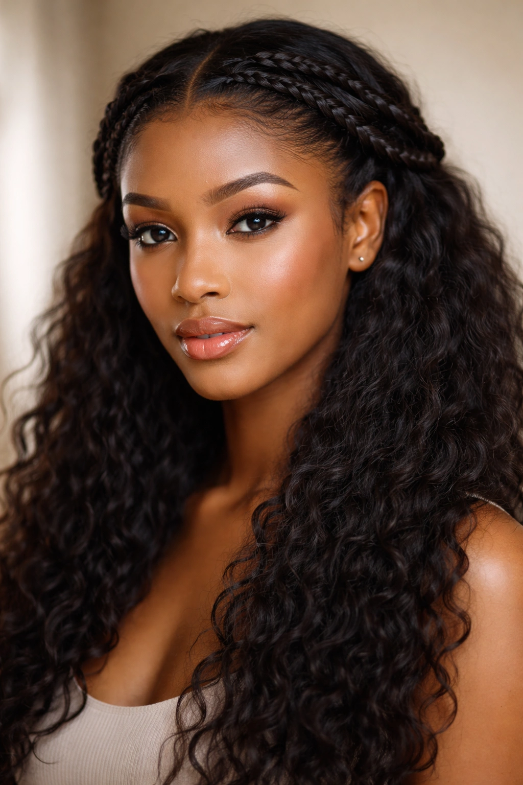 10 Two Braid Natural Styles Black Women Love 5 Two thin halo braids framing the head with loose hair underneath