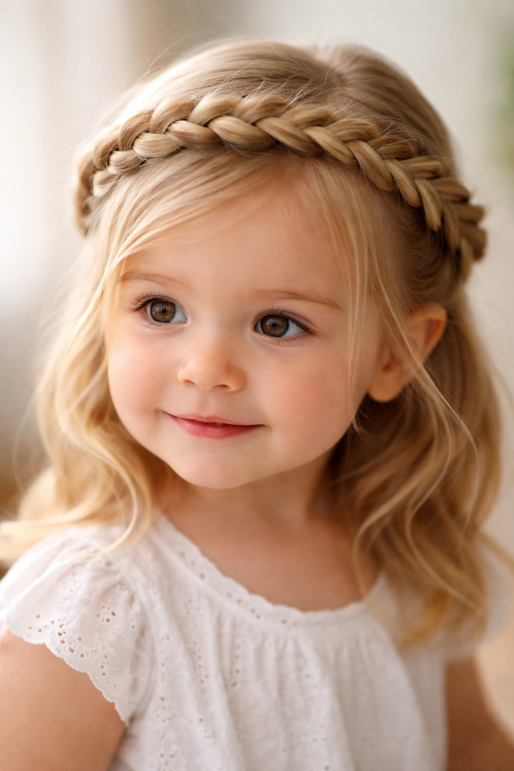 Toddler head with a halo crown braid that frames the face