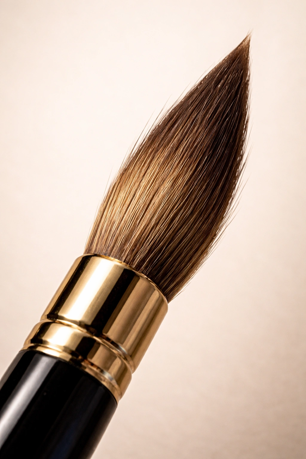 Close-up of handcrafted sable brush showing tapered hairs and ferrule