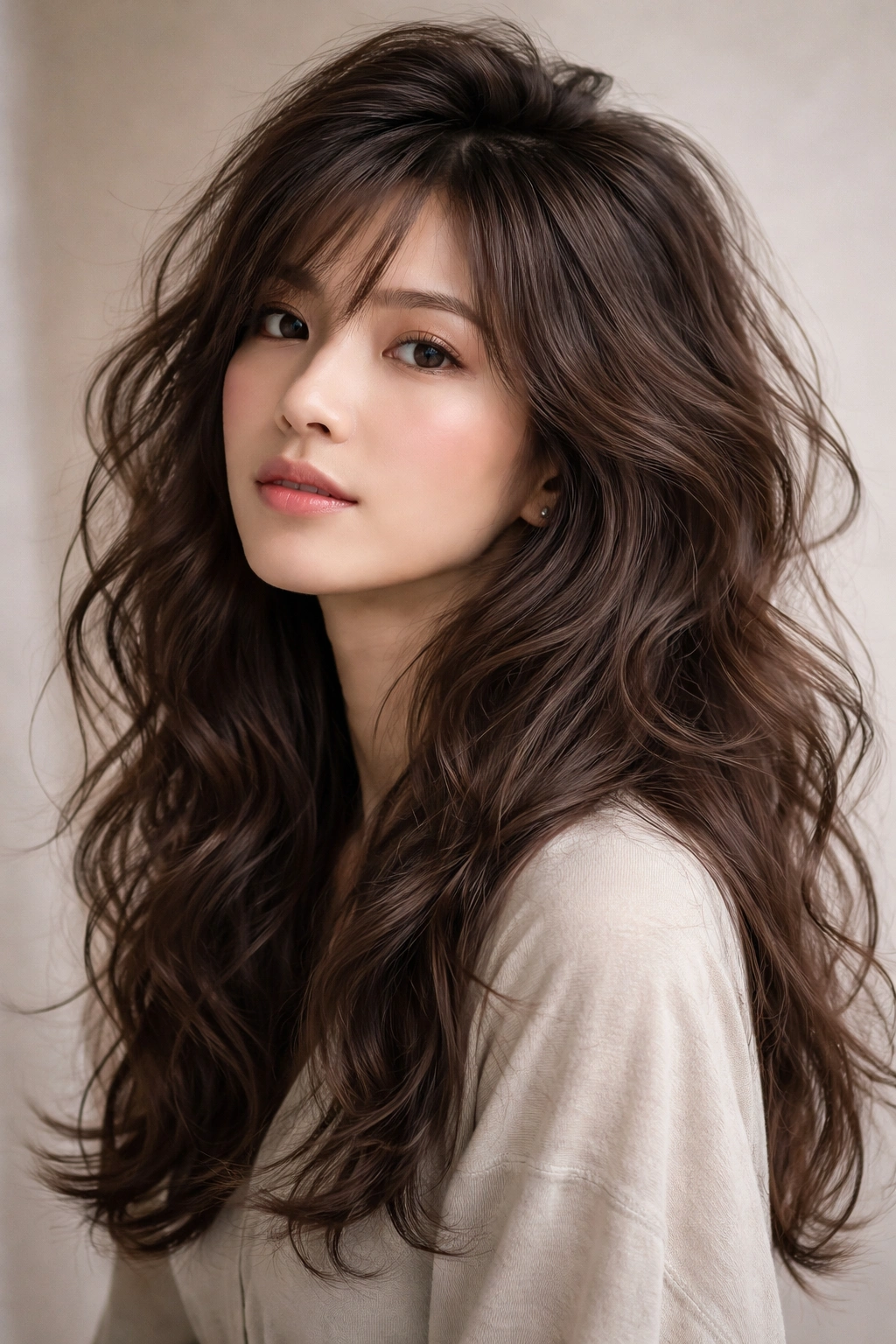 Close-up of Harem Hair with voluminous textured waves and crown height