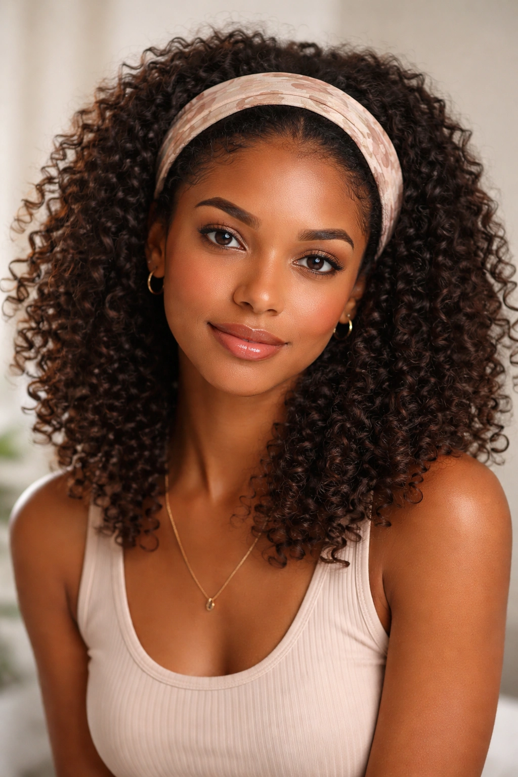 Curls with fabric headband for a polished look