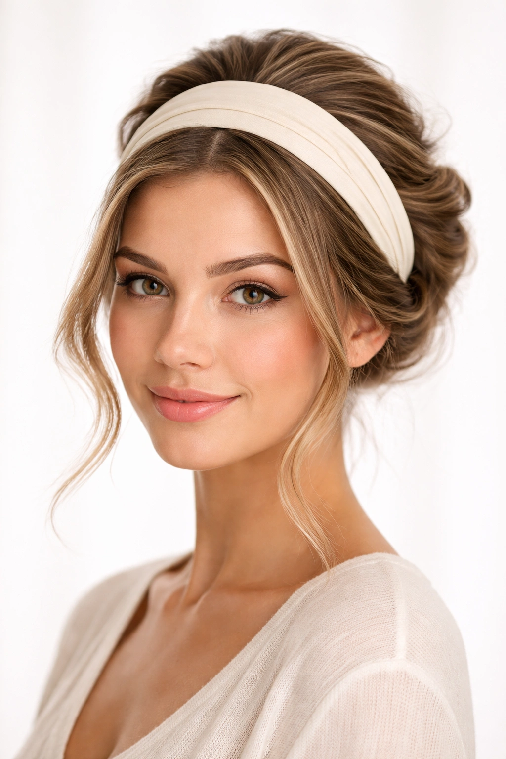 Headband hack hairstyle with thick headband across the head