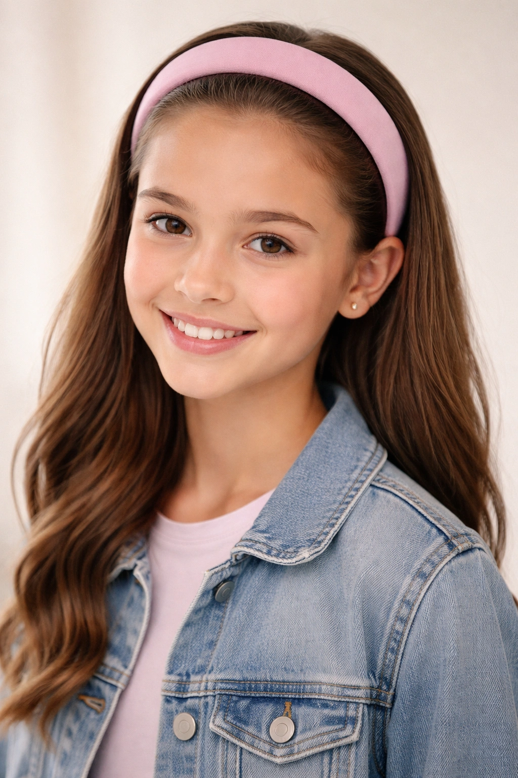 Headband hairstyle with wide band pushing hair back from face