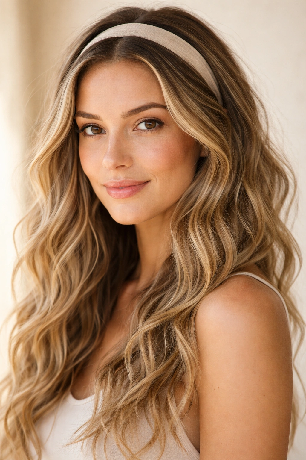 Beachy waves with a headband framing the face