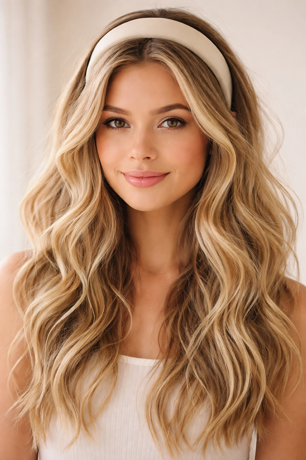 Beachy waves with a thick padded headband and natural texture
