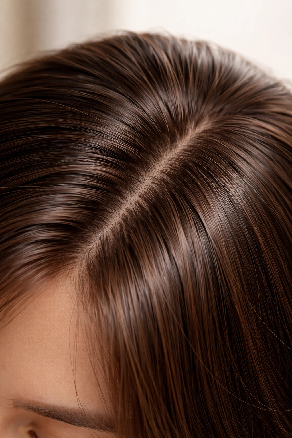 Healthy, thick hair strands with a smooth scalp showing density