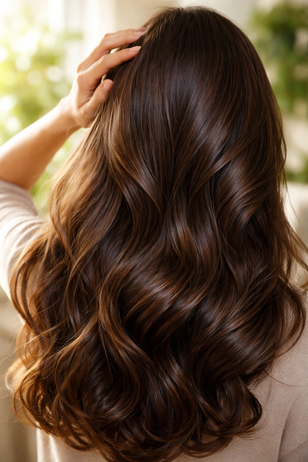 Close-up of healthy thick hair with soft backlight
