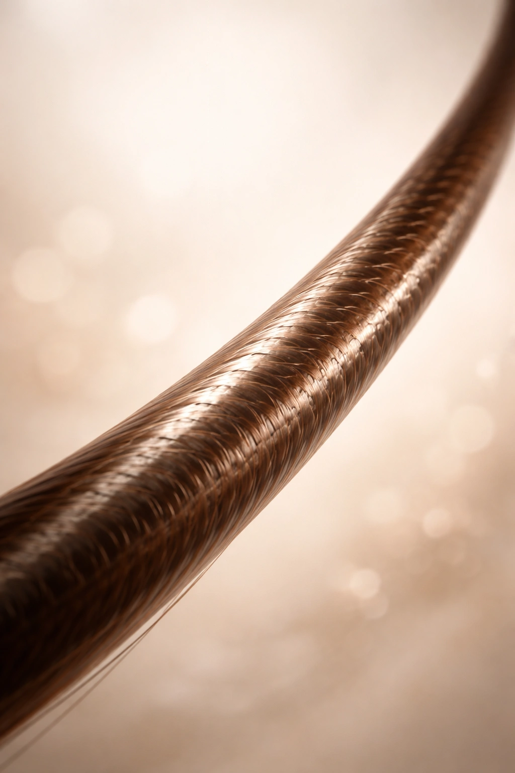Healthy hair strand with glossy cuticle showing strength and resilience