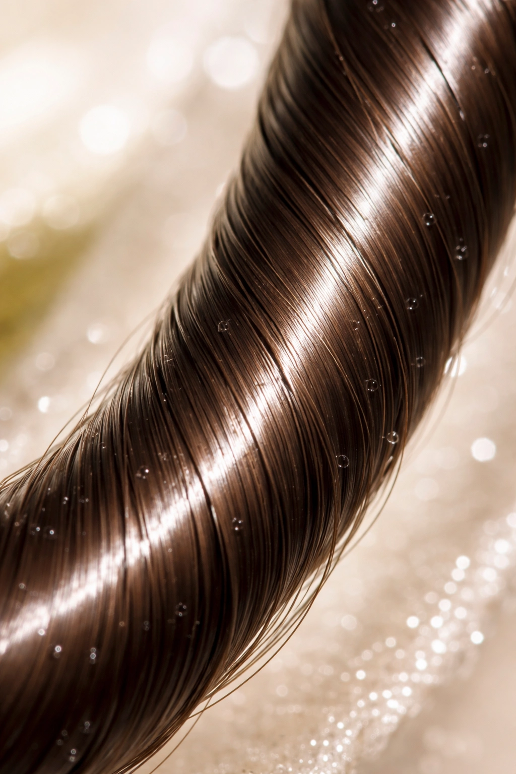 Healthy, shiny hair strand with intact cuticle.