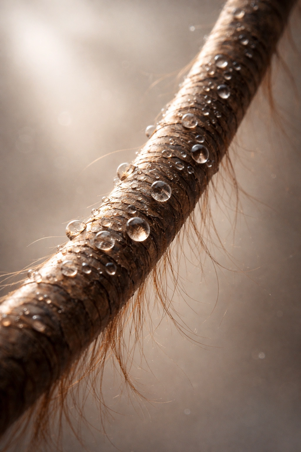 Hair strand with micro-blisters indicating heat damage culprits