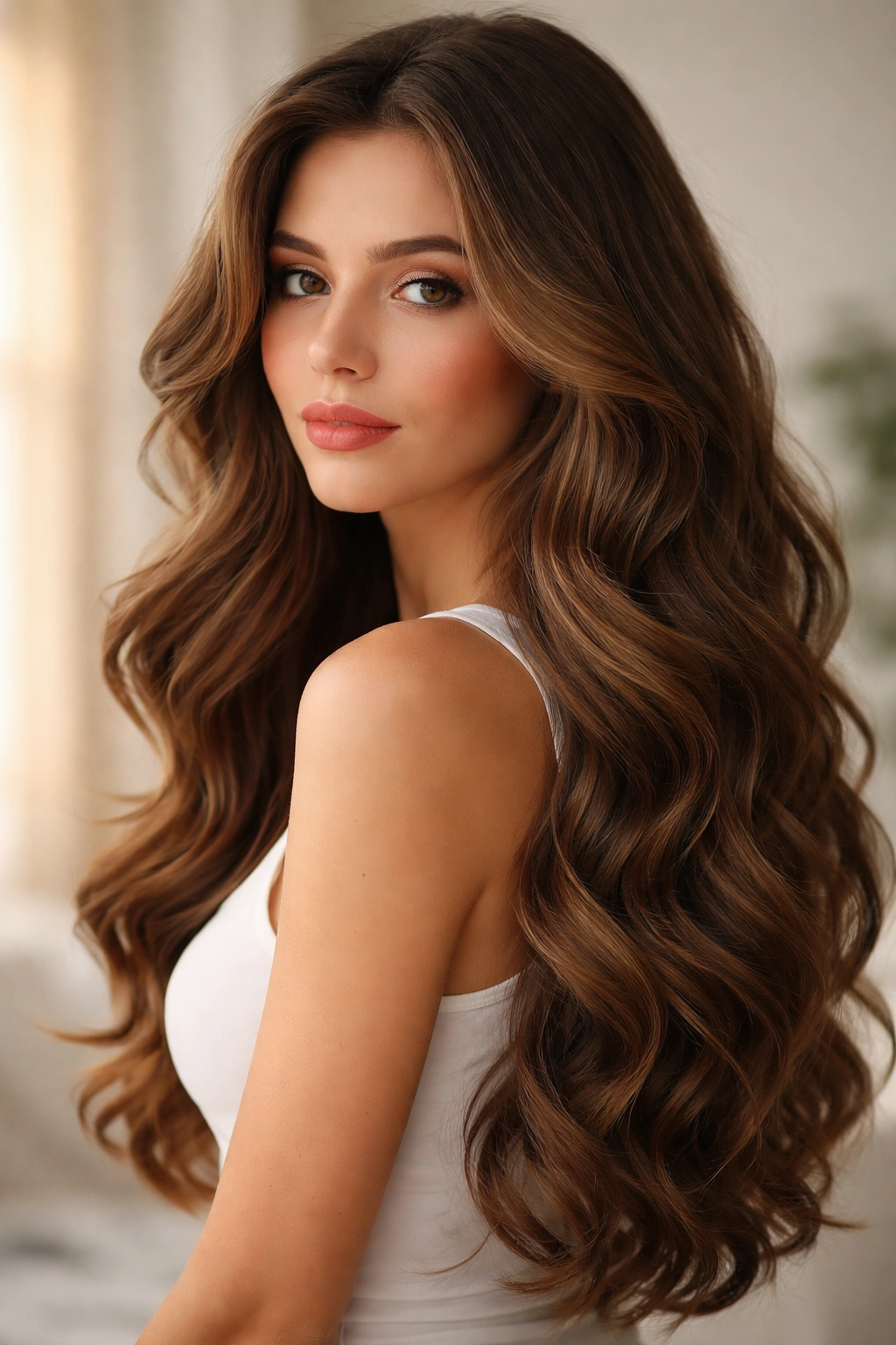 Long hair with soft heatless curls cascading naturally