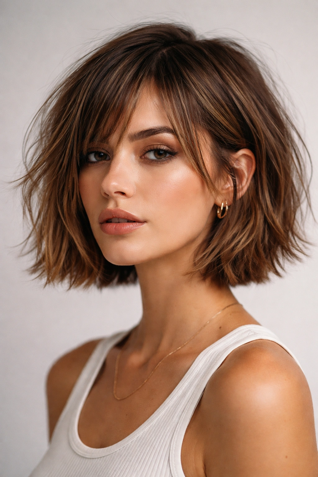 Chin-length blunt-ish bob with heavy choppy texture all around