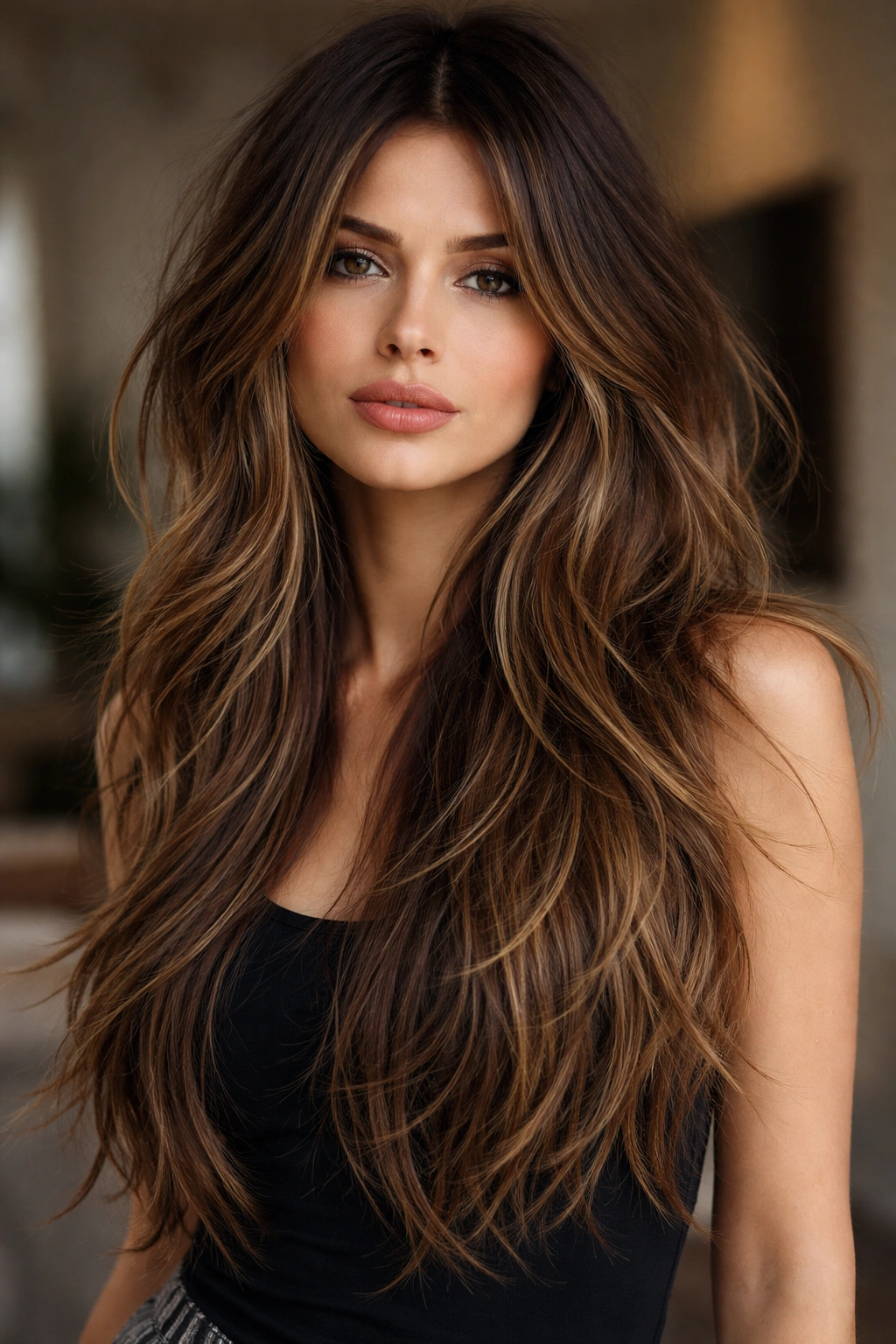 Long hair with heavy layers and choppy ends for texture