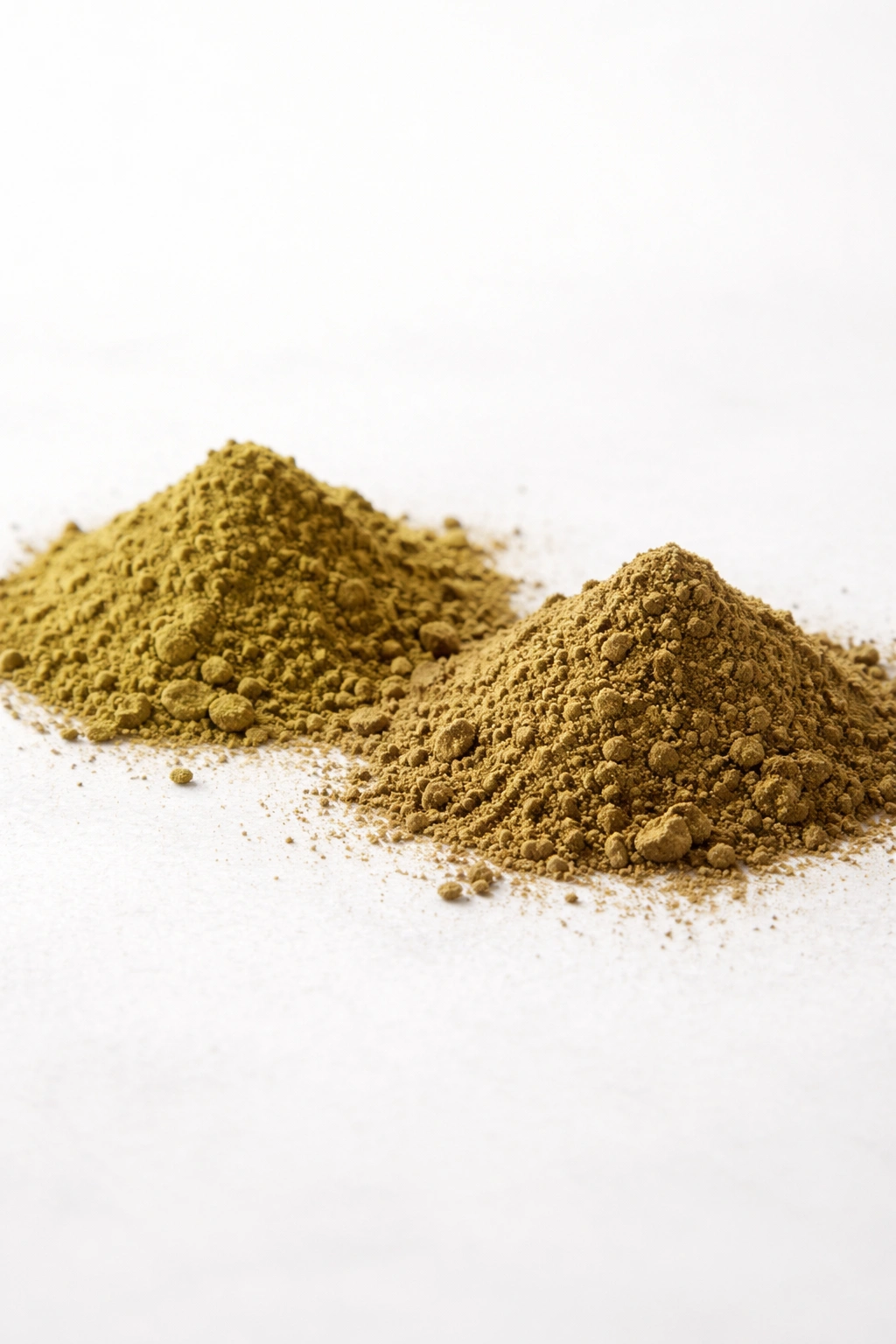 Two heaps of henna powder with different tones