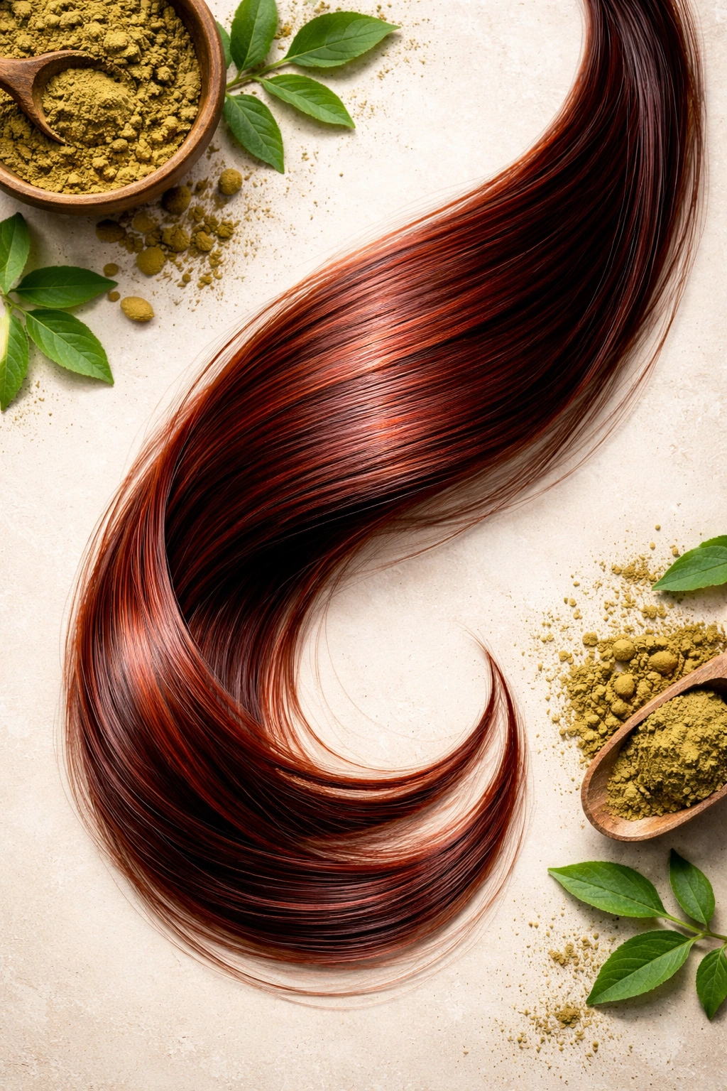 Hair strand with henna tint showing suitability