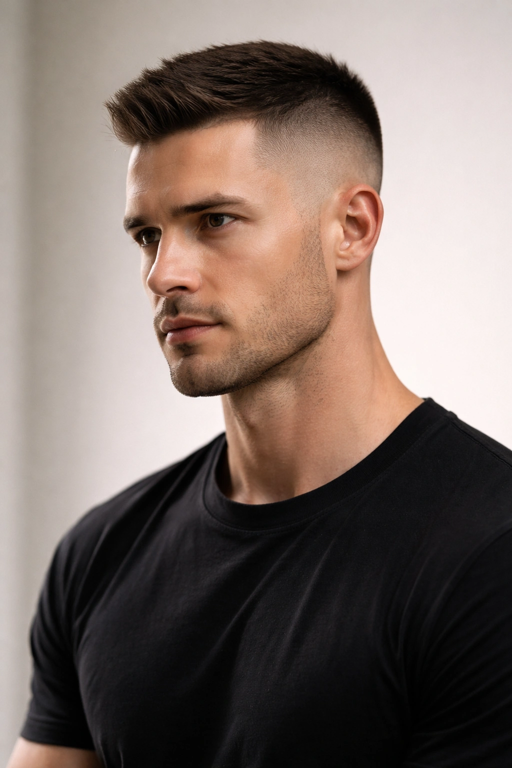 10 Crew Cut Styles For A Sharp And Clean Look 3 Portrait of a high and tight fade with very short sides and longer top