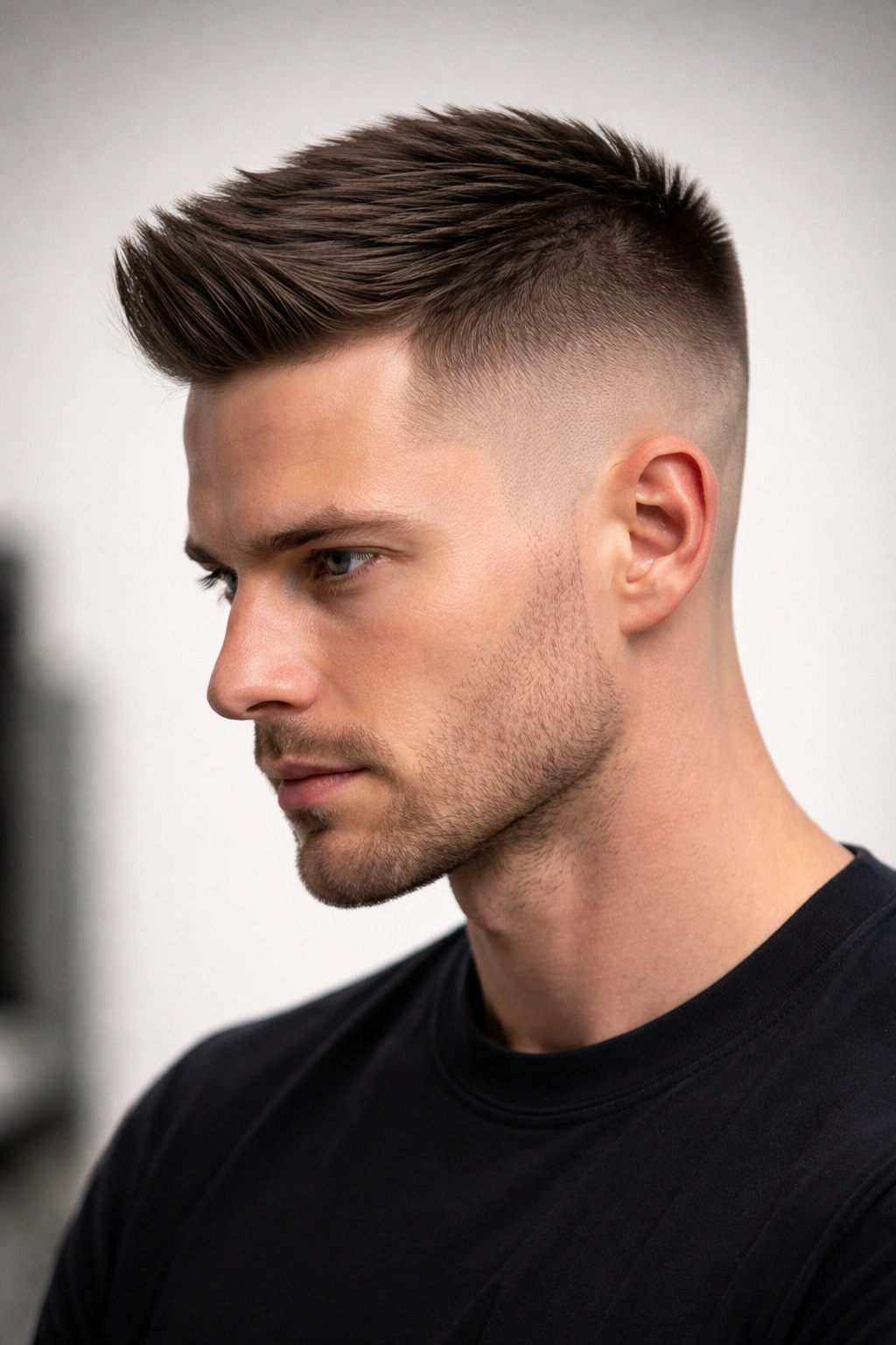 High and tight hairstyle with sharp top and very short sides