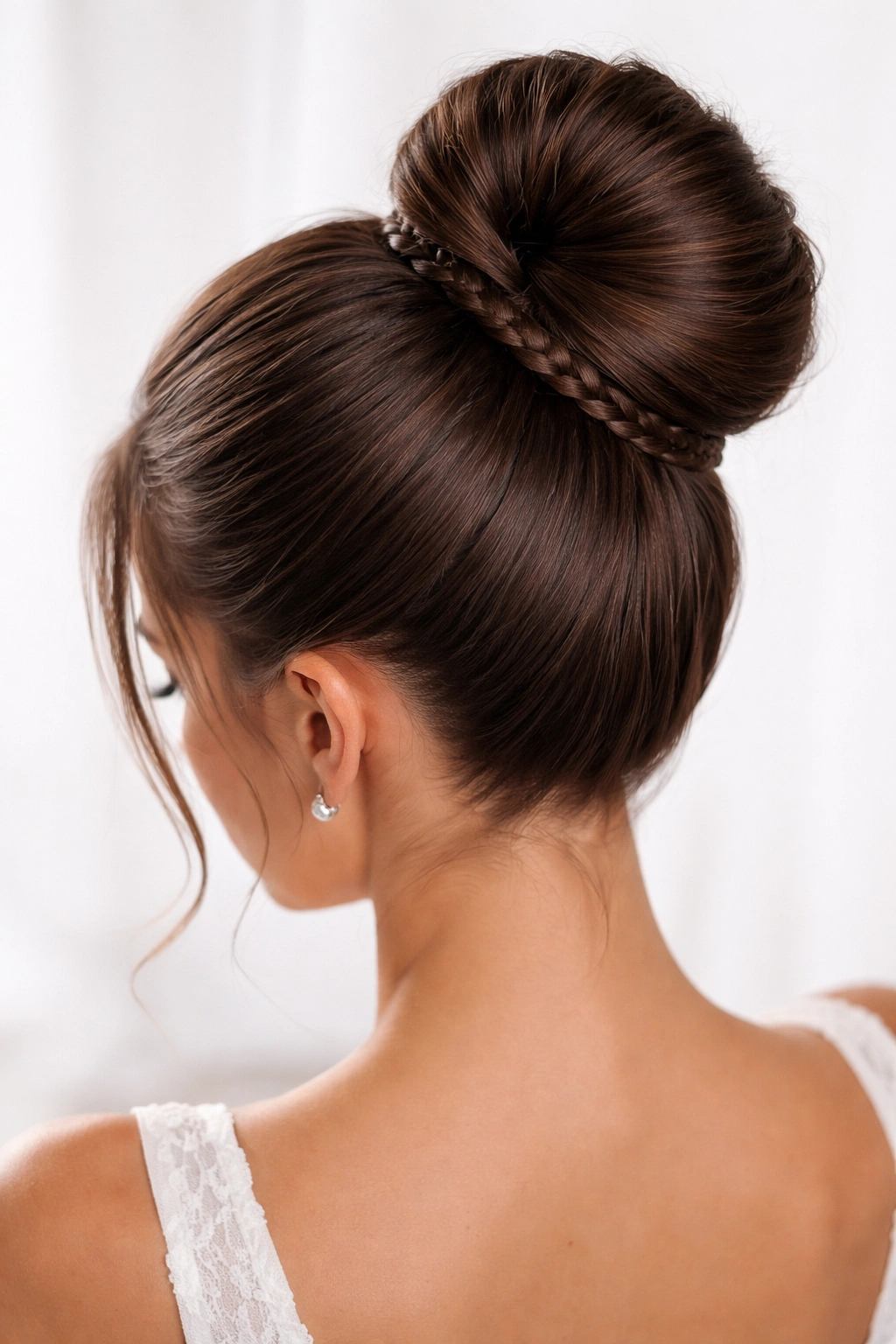 Sleek high bun with braid accent