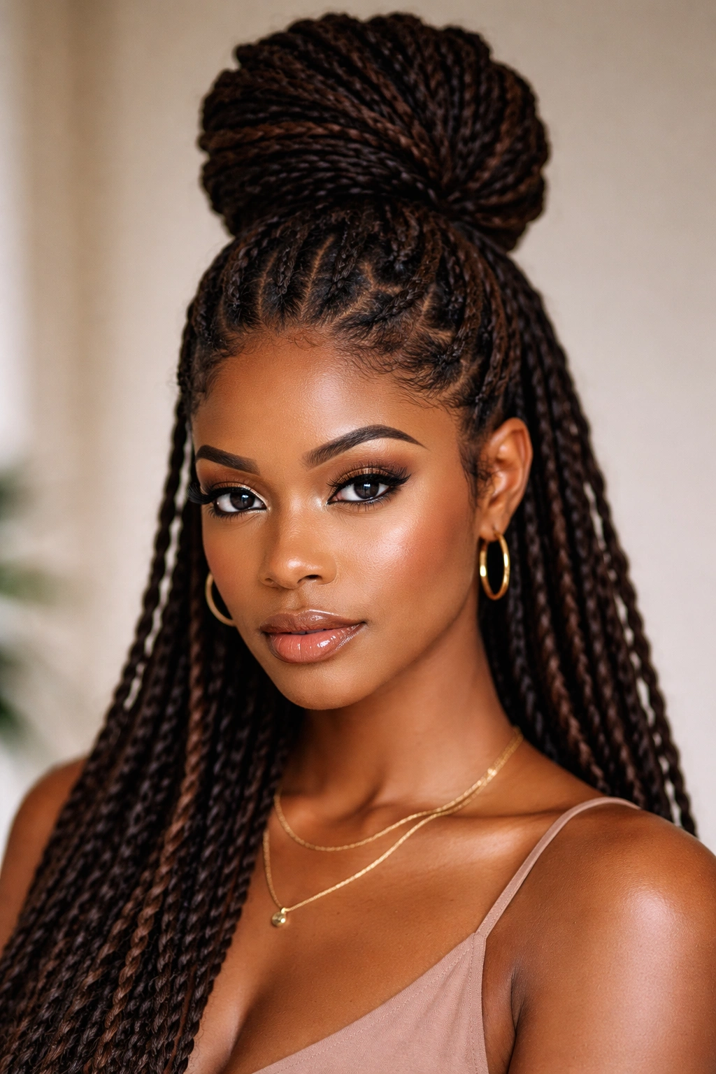 8 Goddess Loc Styles For Medium And Long Hair 5 High bun with small front braids woven into the center