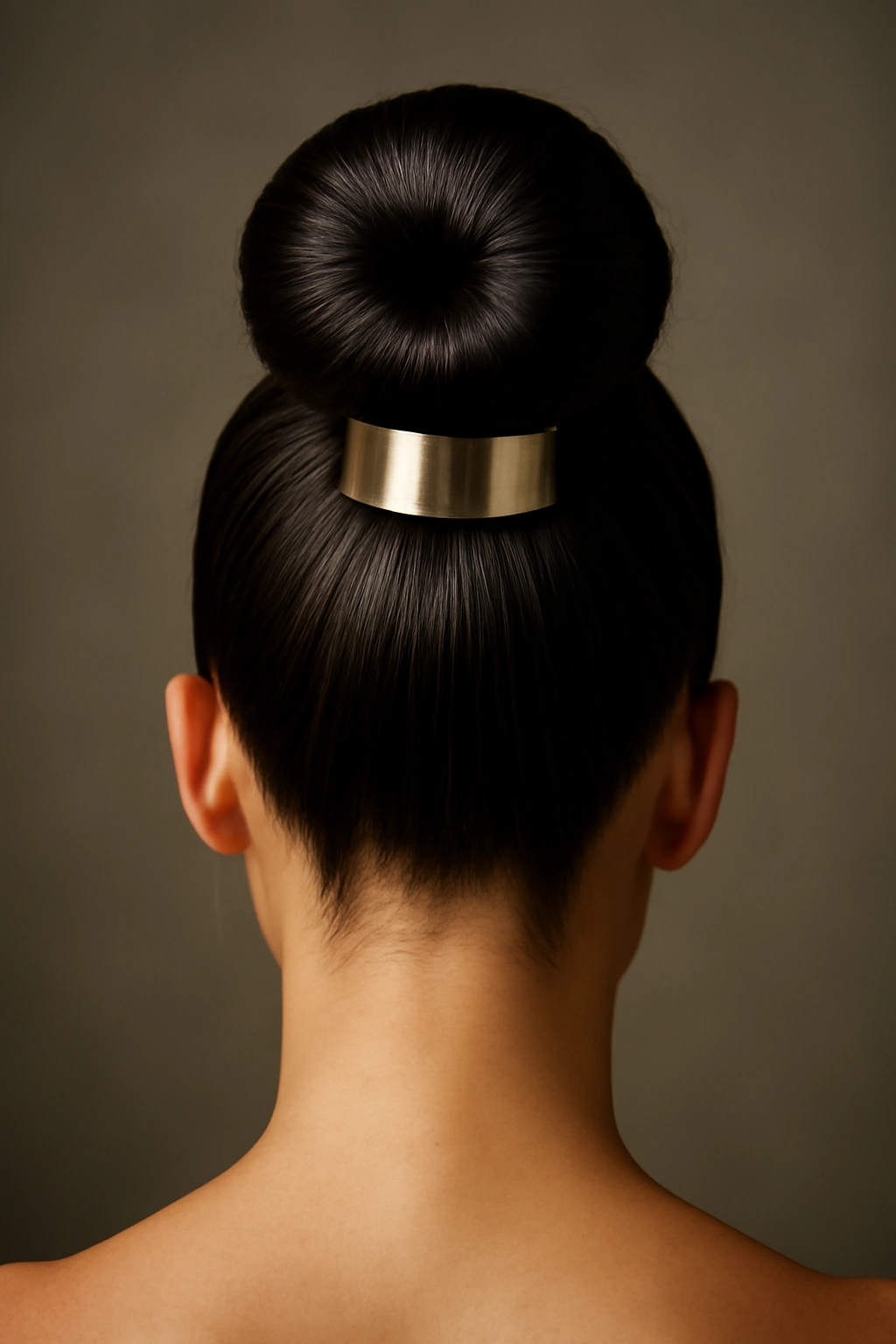 25 Wedding Hairstyles From Pixie Cuts to Long Waves 21 Close-up of sleek high bun with metallic accessory for wedding look
