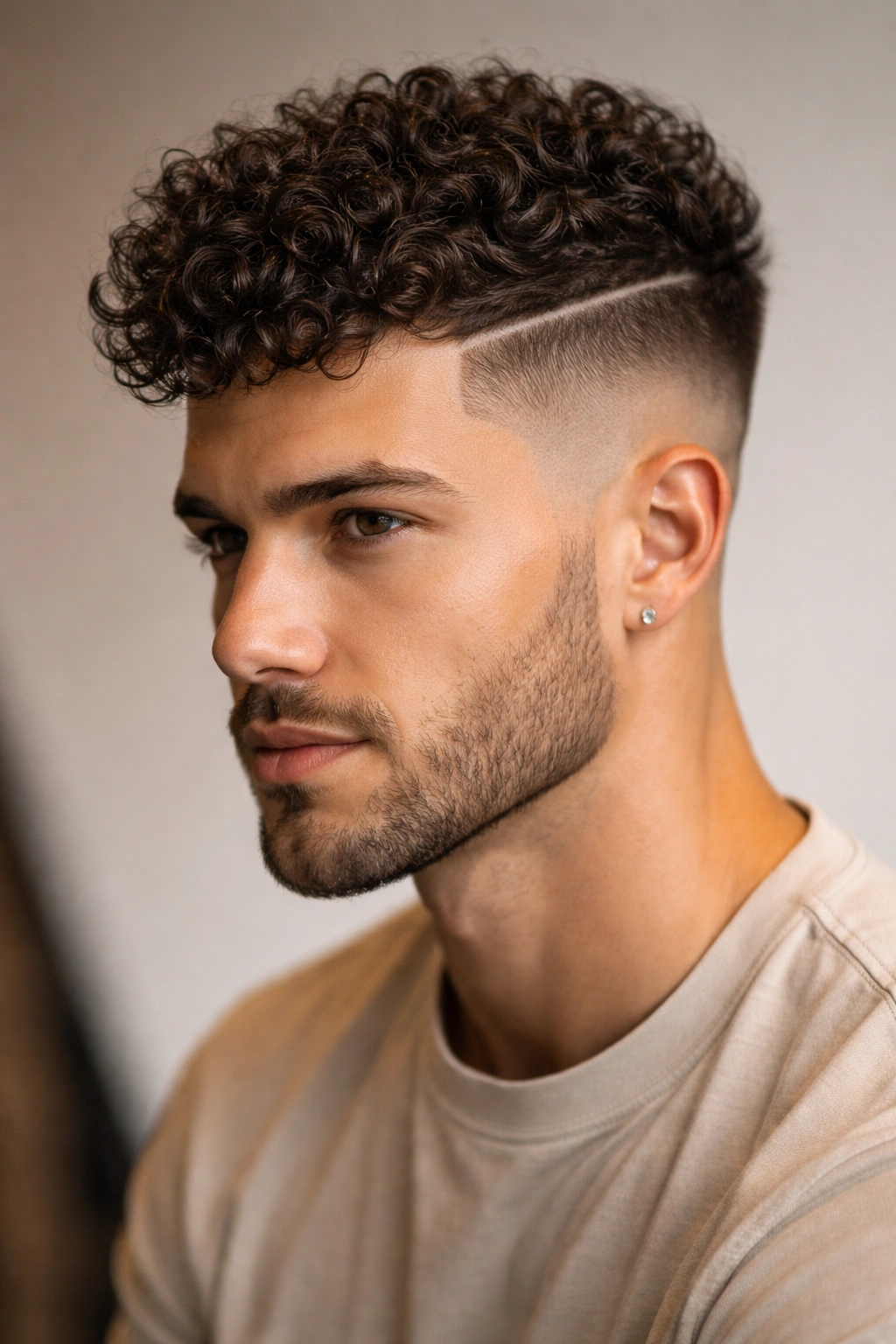 12 Haircuts For Men With Naturally Curly Hair 4 Side and front view of high fade with curly top showing a sharp line
