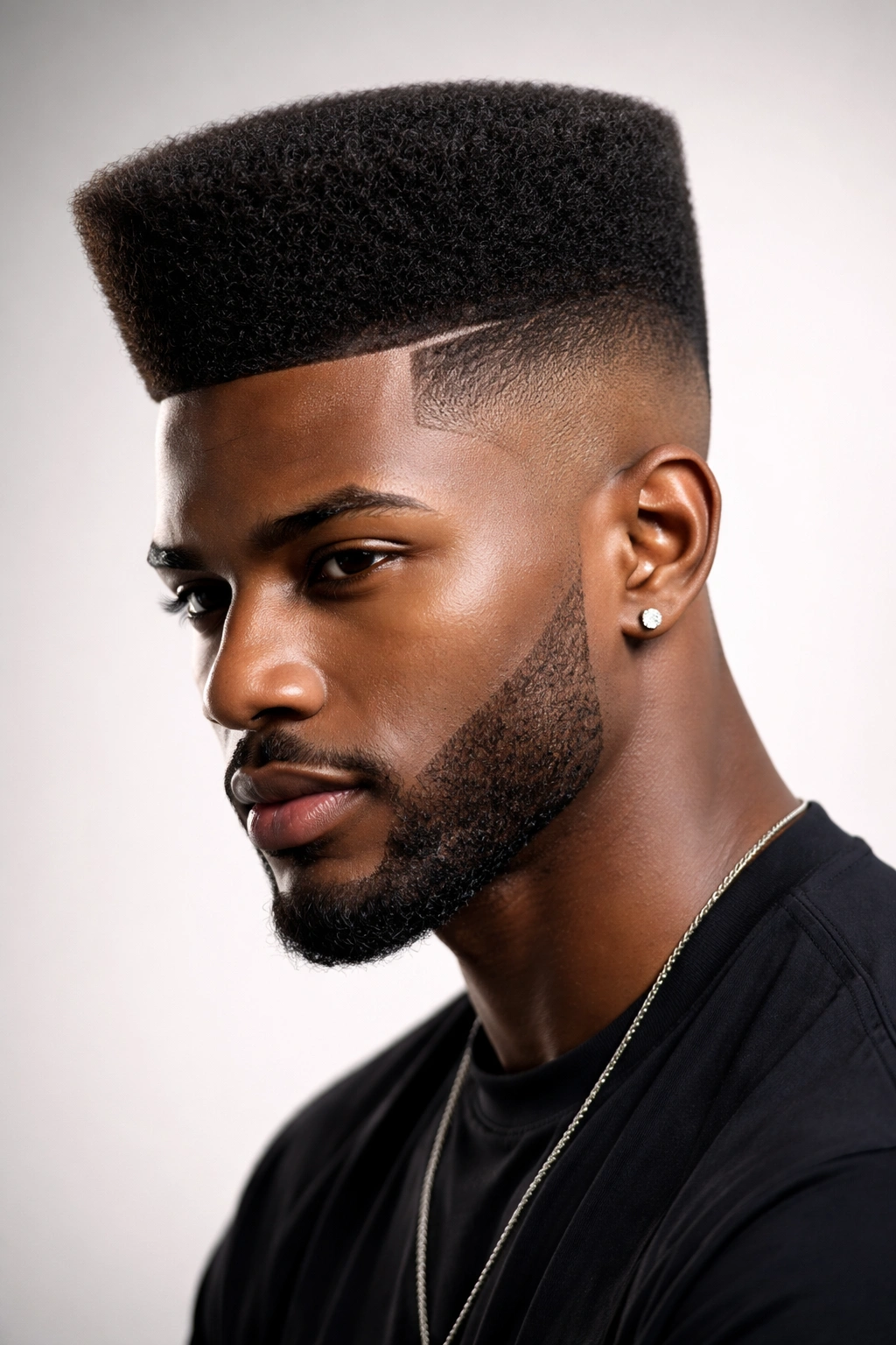Portrait of a Black man with a high fade and tall top