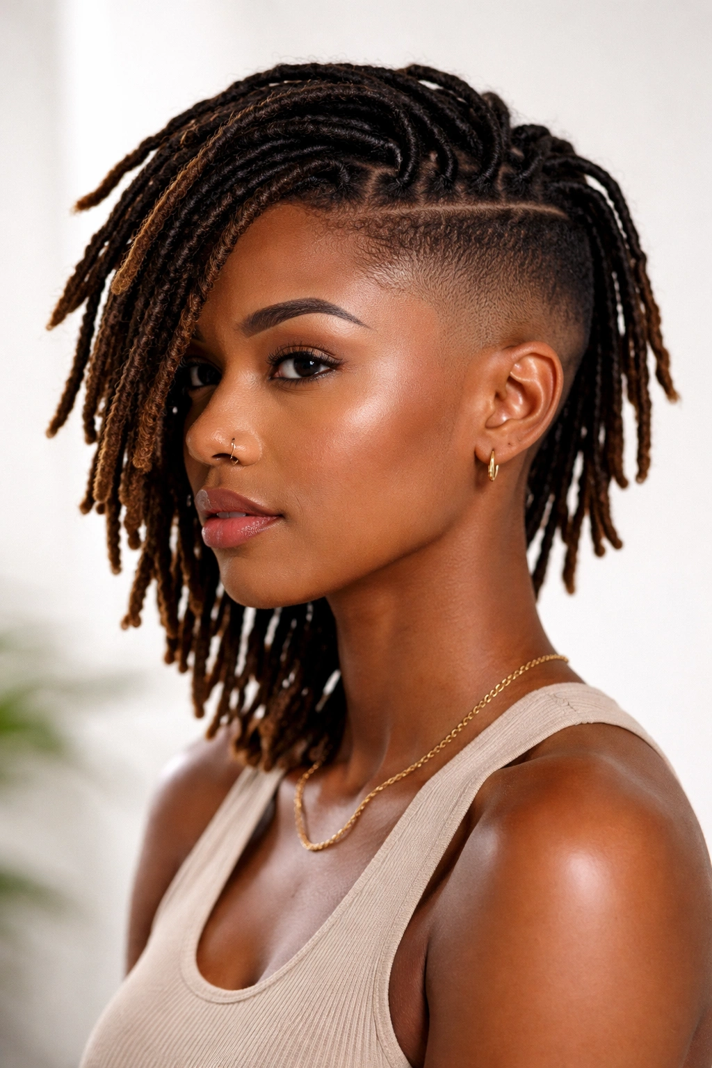 Top view of high-fade locs with cropped sides