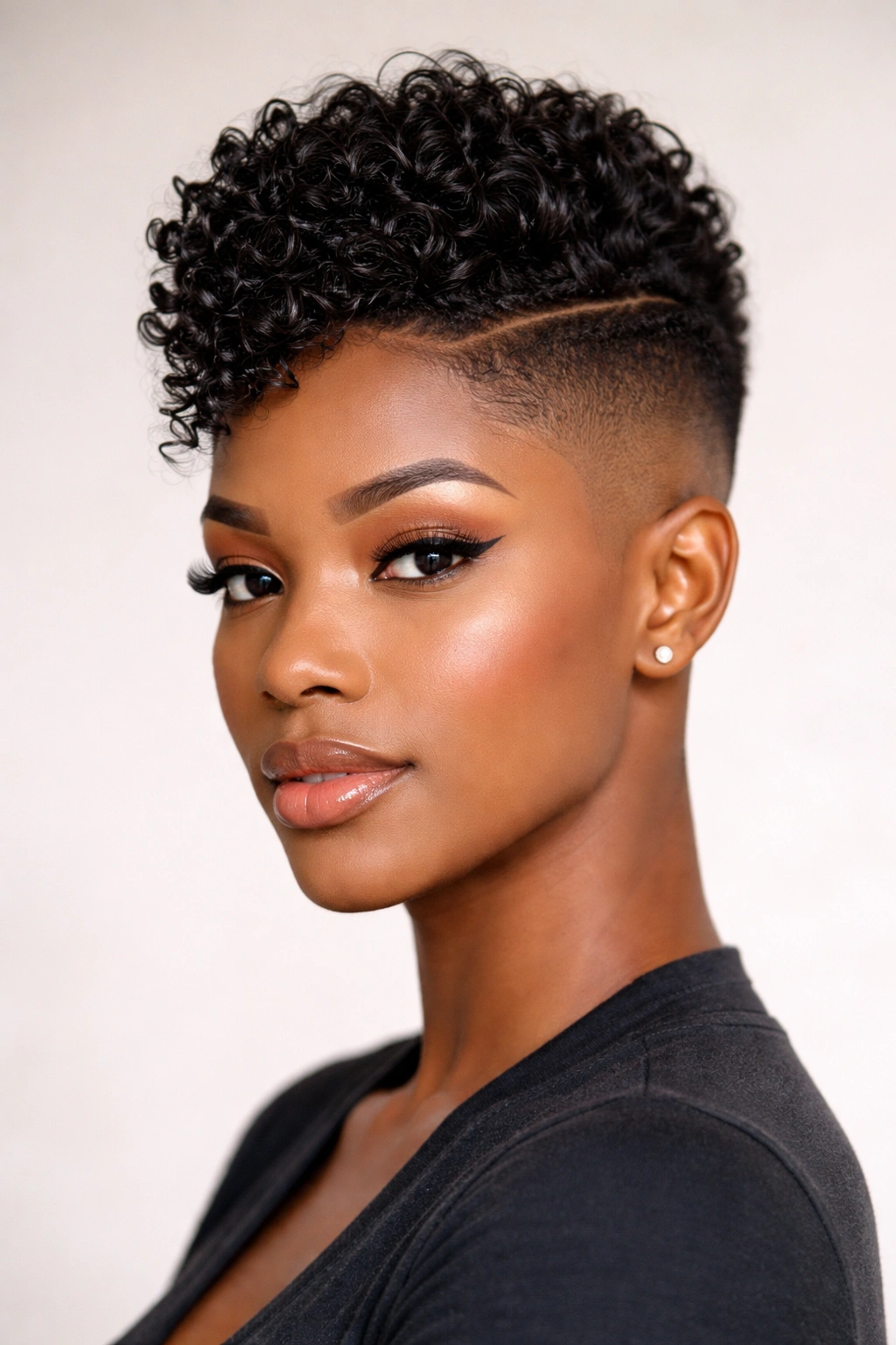Close-up of a high fade with a styled top for a sharp, defined look.
