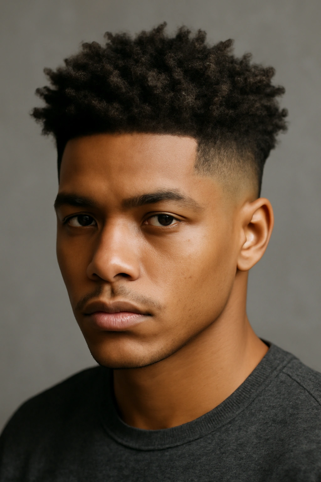 15 Tapered Cuts for Natural Hair Sorted by Curl Type 1 Close-up of a person with a high-fade taper and textured crown on loose Type 3A/3B curls