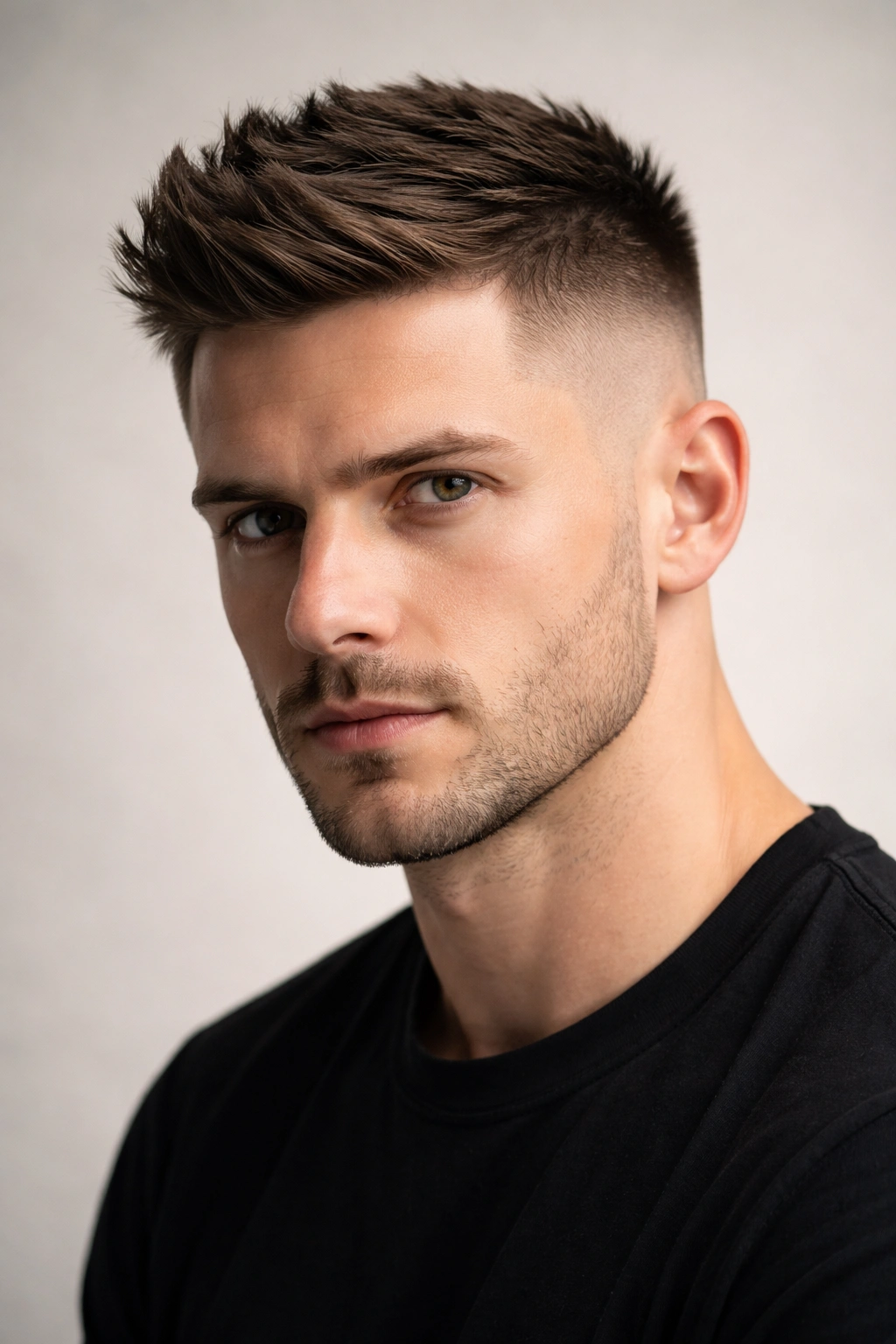 10 Shaved Pixie Styles That Look Incredibly Sharp 1 Close-up of a man with a high fade undercut and textured top in studio lighting