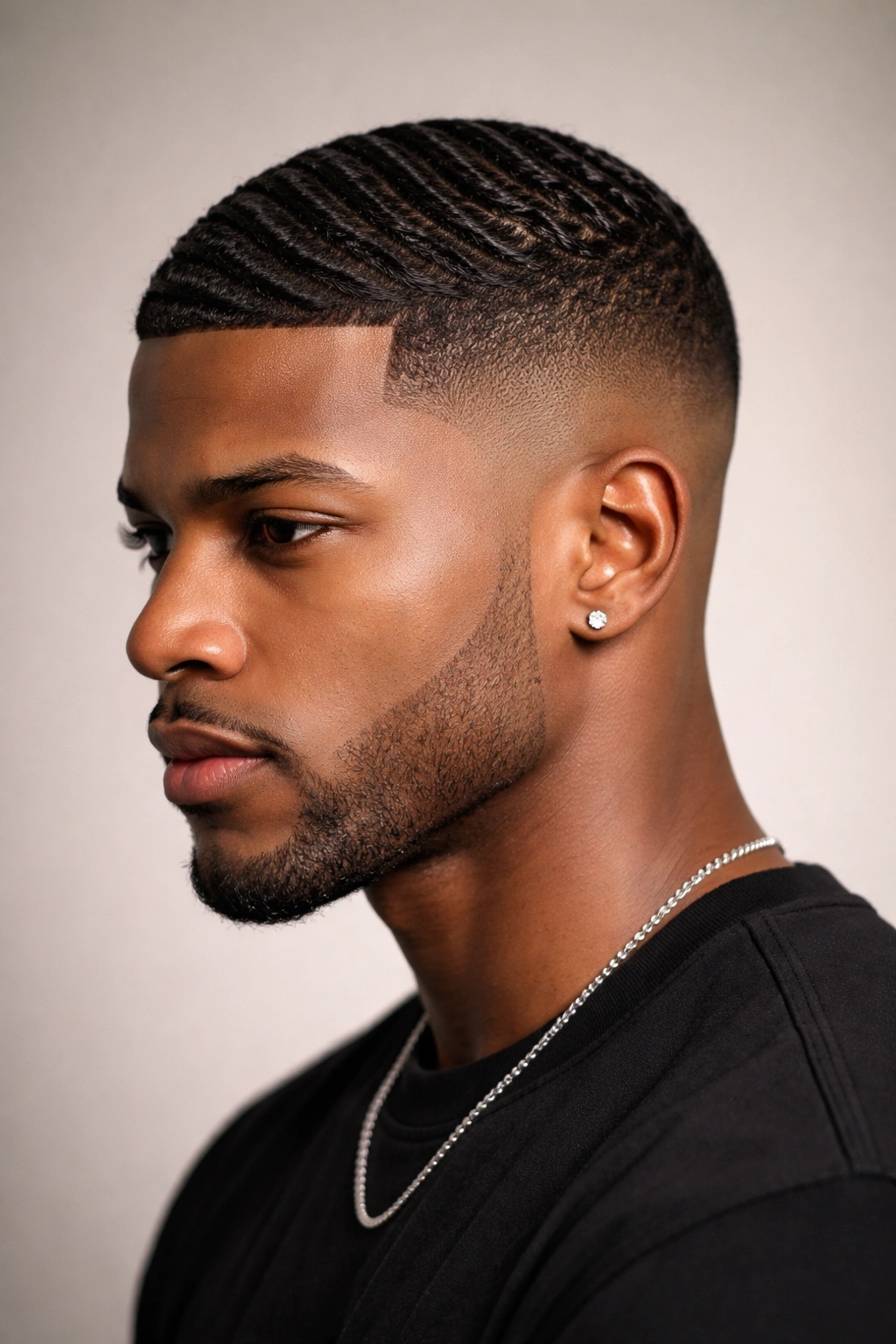 Black man with high fade and top waves for bold contrast