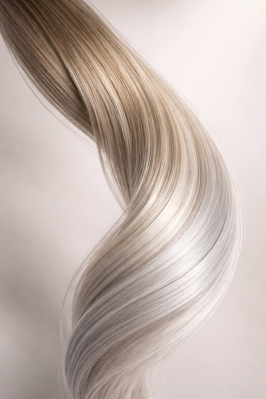 Hair strand gradient from dark blonde to icy blonde illustrating high-lift color.