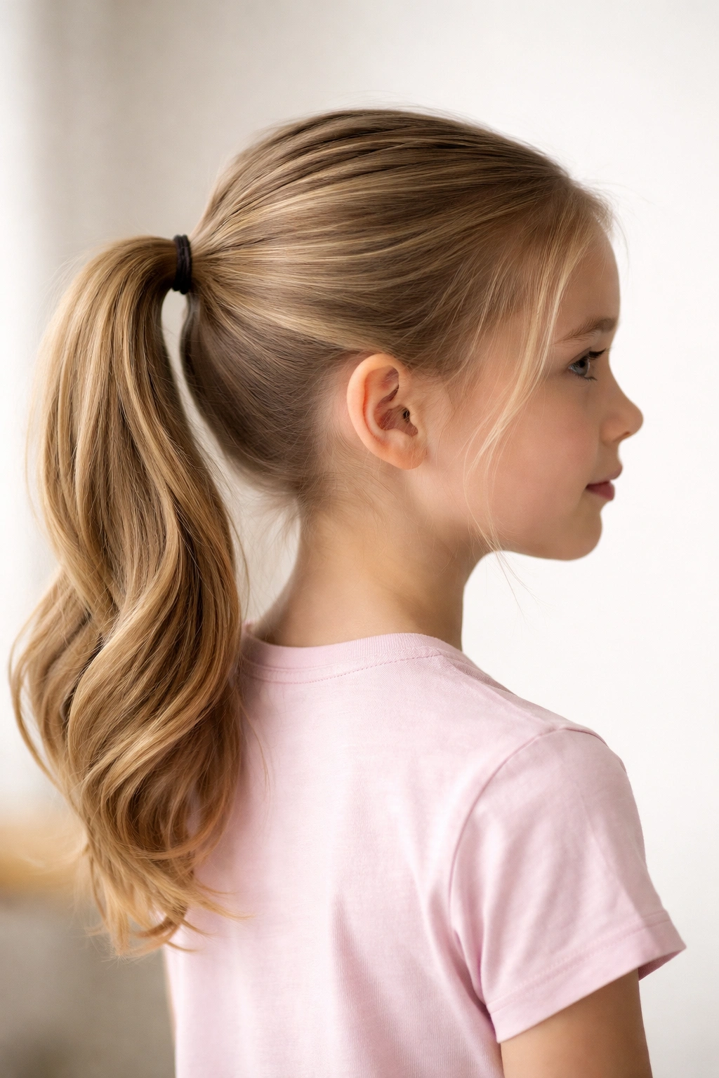 Young girl with a high-nape ponytail that keeps hair off the face