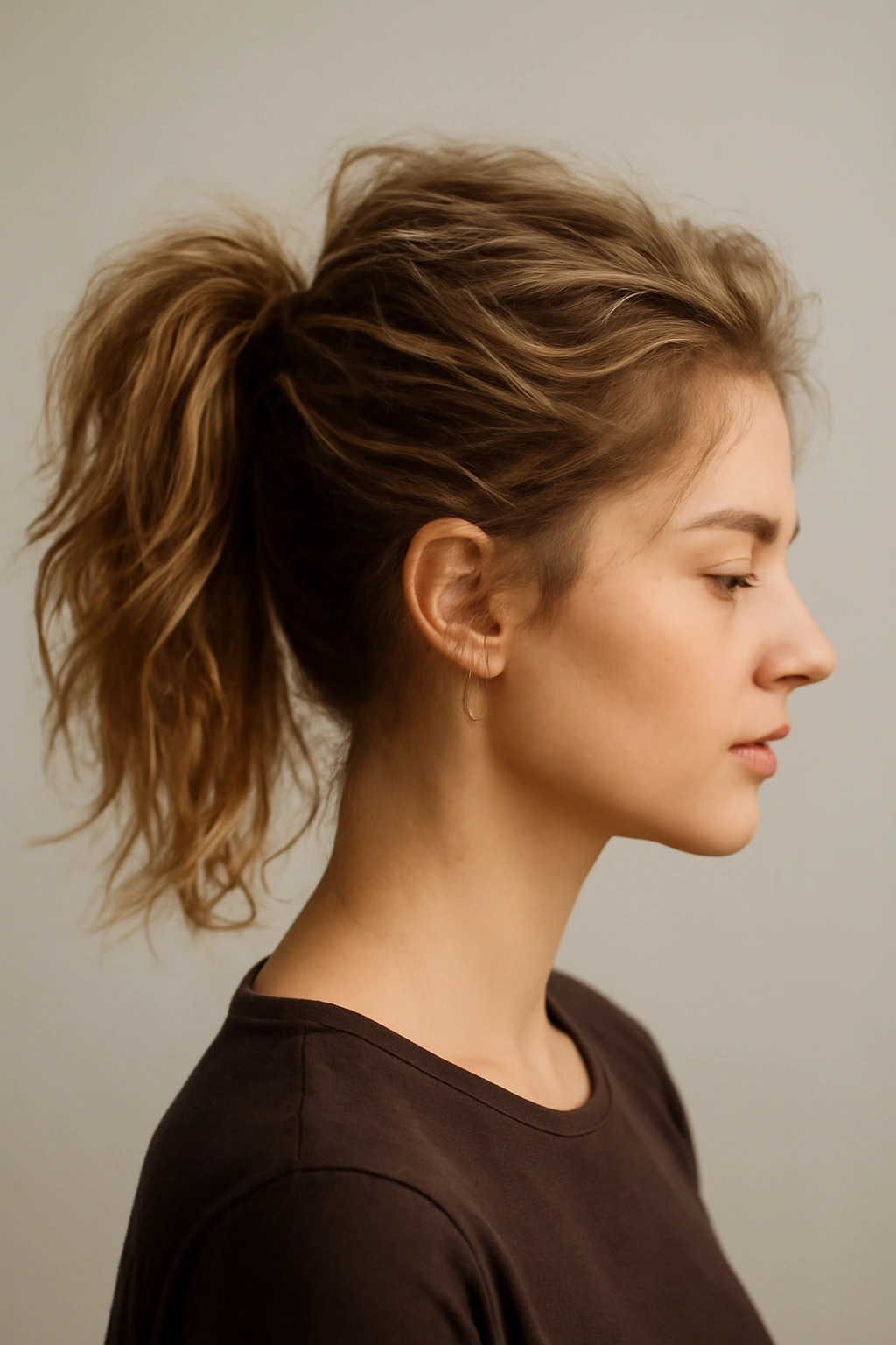 10 Short Hair Ponytail Styles That Last All Day 5 High ponytail with tousled texture and waves at the crown
