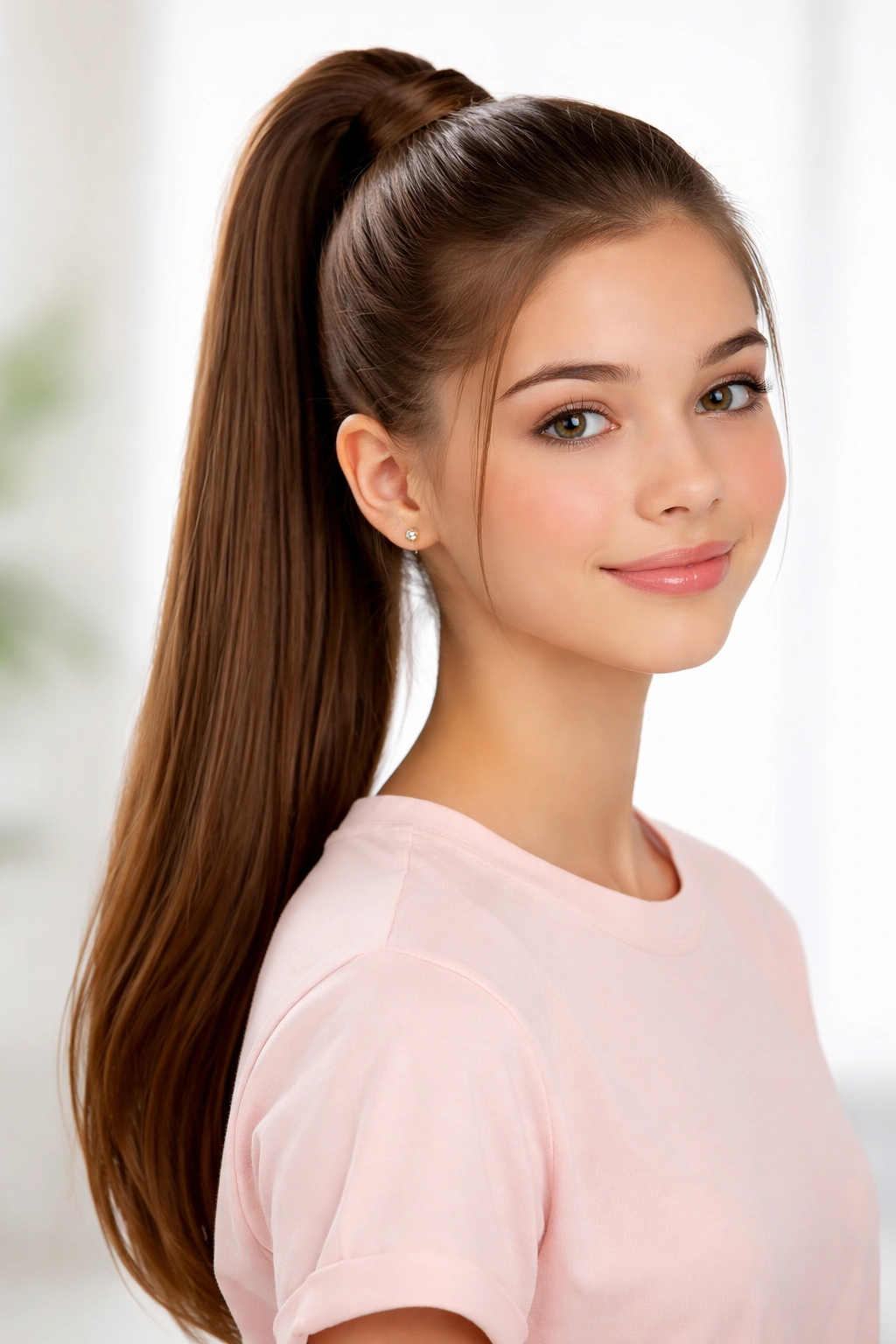 Sleek high ponytail with wrapped base detail