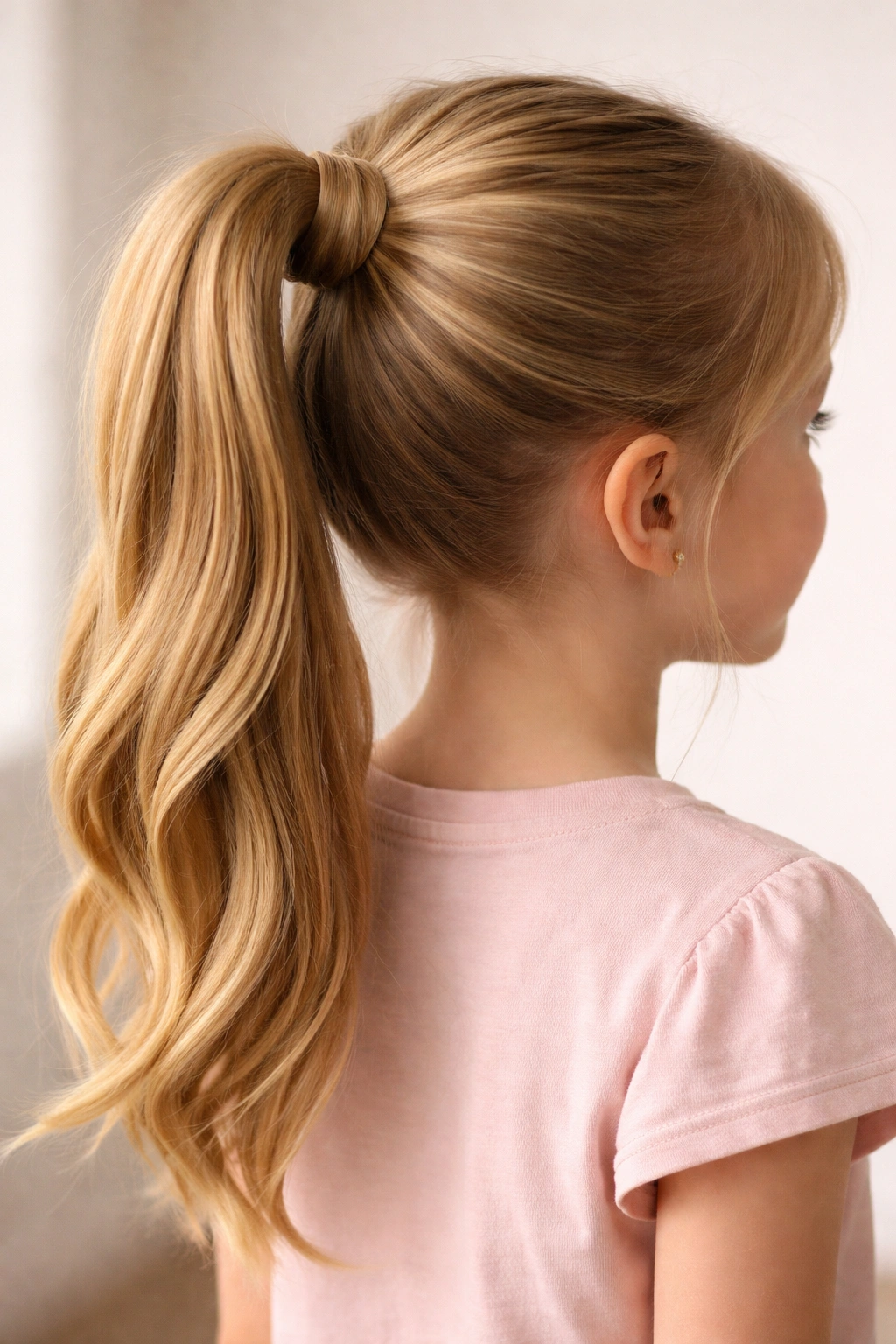 Close-up of high ponytail with twist and wrapped elastic
