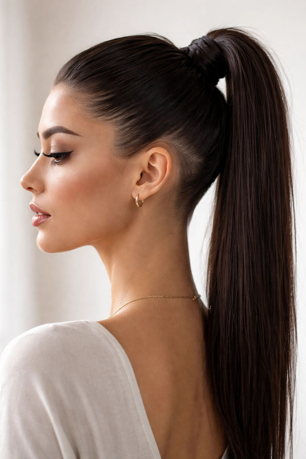 12 Haircuts That Look Amazing On Longer Faces 8 High ponytail with undercut showing crown lift and side shaved area