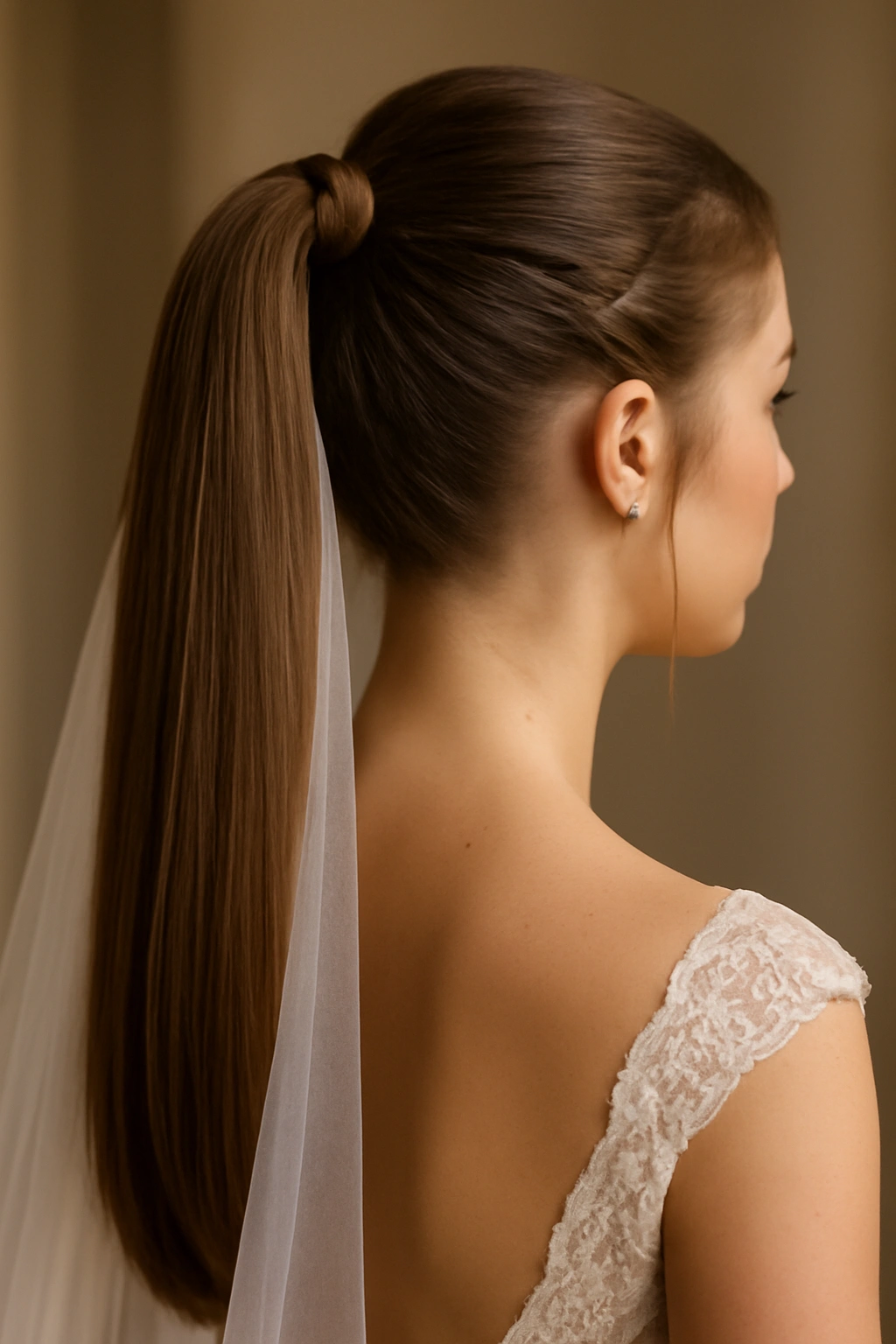 20 Wedding Hairstyles Matched to Your Hair Type 7 Close-up of a bridal high ponytail with braids and wrapped base